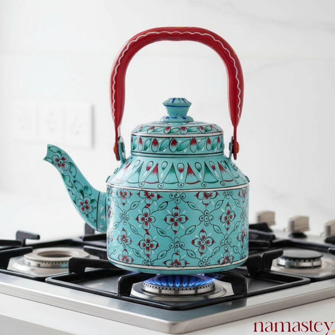 Blue Peony – Handpainted Stainless Steel Tea Kettle (1L)