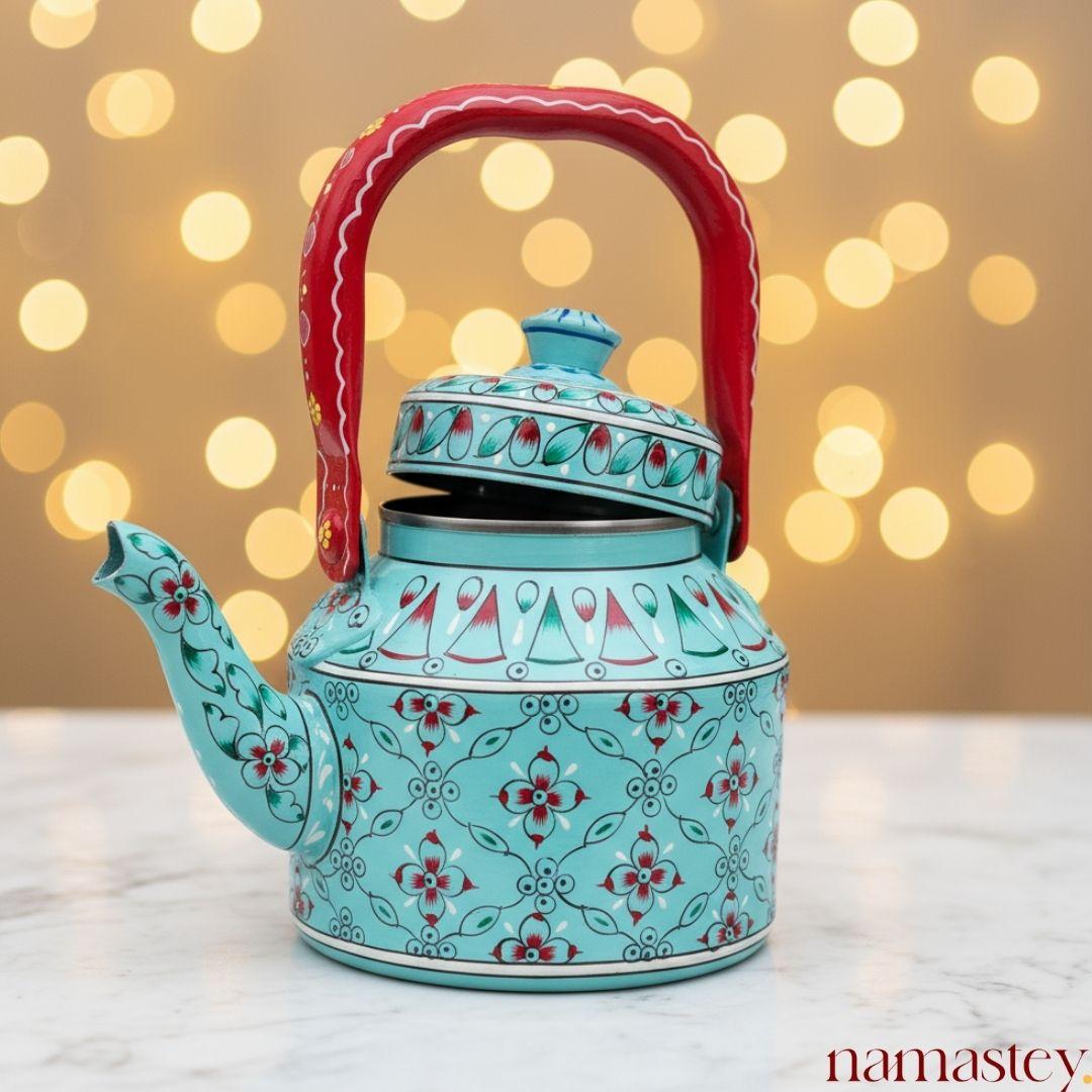 Blue Peony – Handpainted Stainless Steel Tea Kettle (1L)