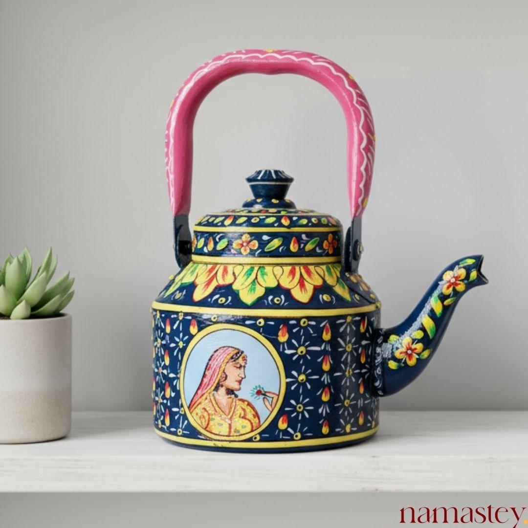 The Royal Bloom – Handpainted Stainless Steel Tea Kettle (1L)