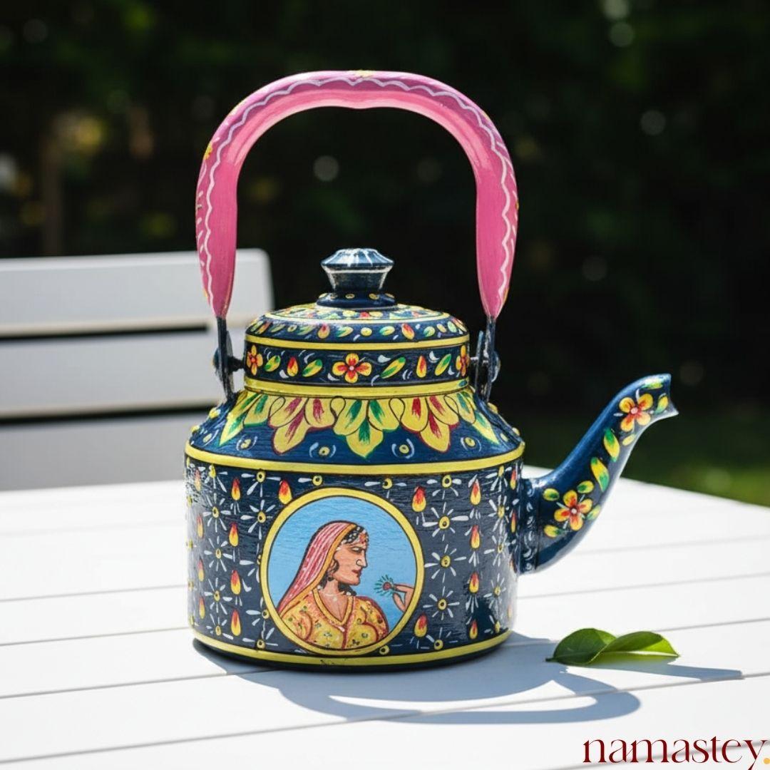 The Royal Bloom – Handpainted Stainless Steel Tea Kettle (1L)