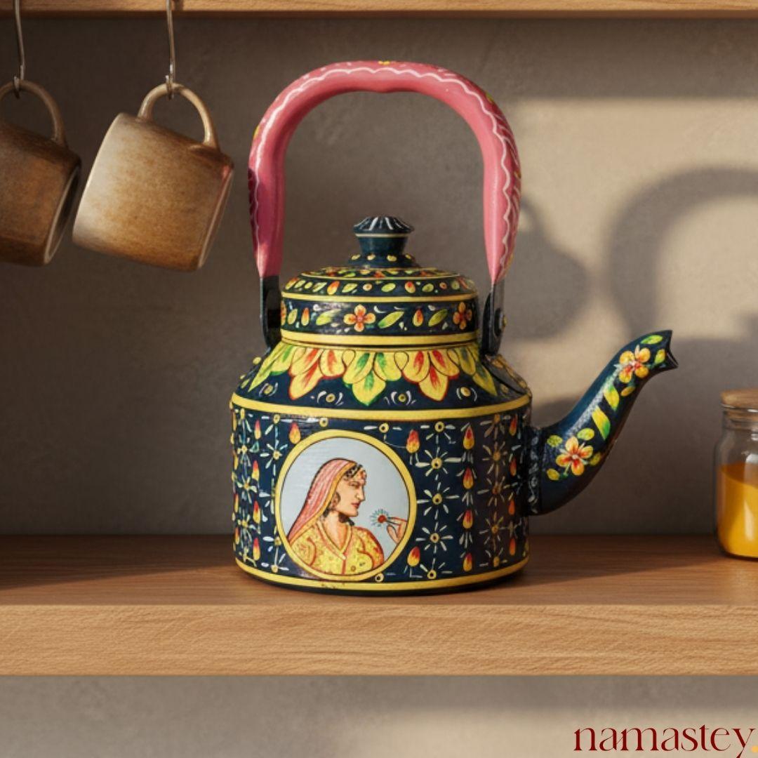 The Royal Bloom – Handpainted Stainless Steel Tea Kettle (1L)