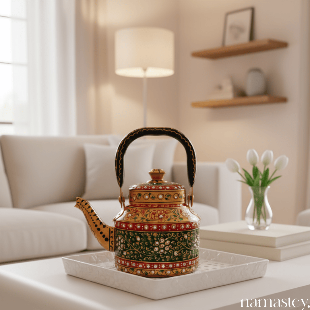 The Royal Courtyard – Handpainted Stainless Steel Tea Kettle (1L)