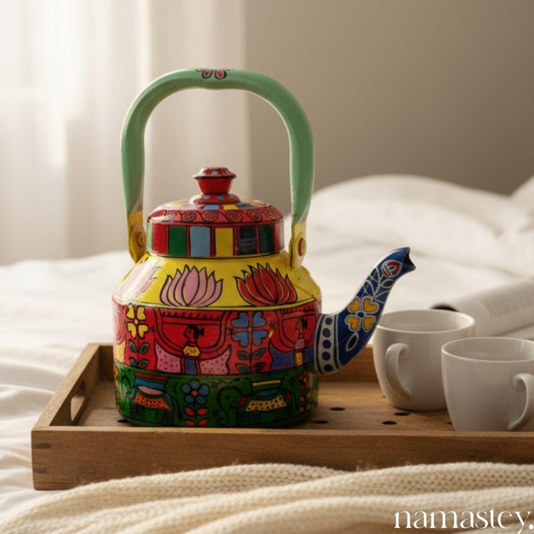 The Bazaar Bloom – Handpainted Stainless Steel Tea Kettle (1L)