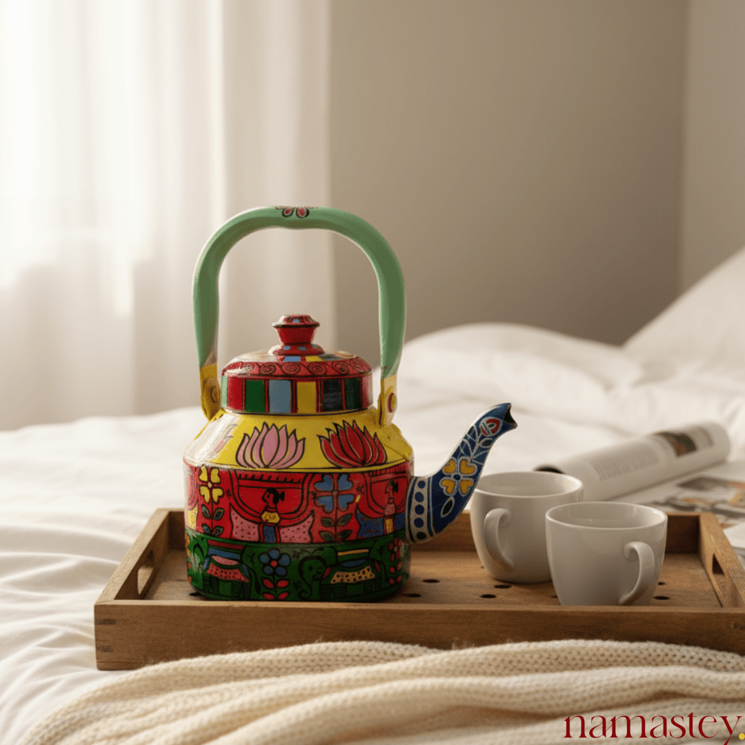 The Bazaar Bloom – Handpainted Stainless Steel Tea Kettle (1L)