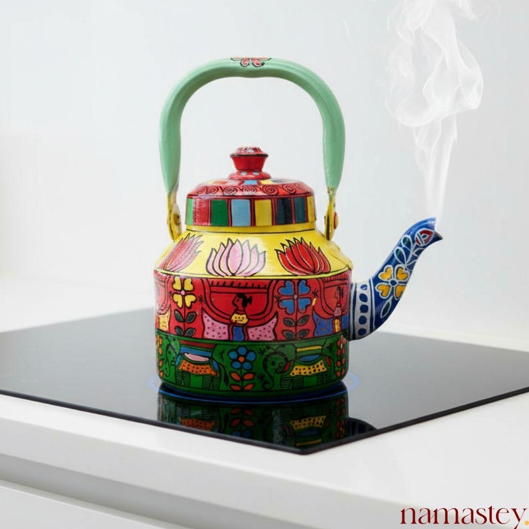 The Bazaar Bloom – Handpainted Stainless Steel Tea Kettle (1L)