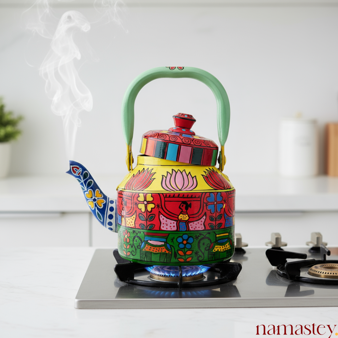 The Bazaar Bloom – Handpainted Stainless Steel Tea Kettle (1L)