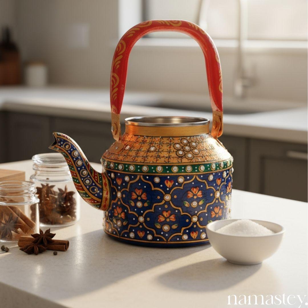 The Rang Mahal – Handpainted Stainless Steel Tea Kettle (1L)