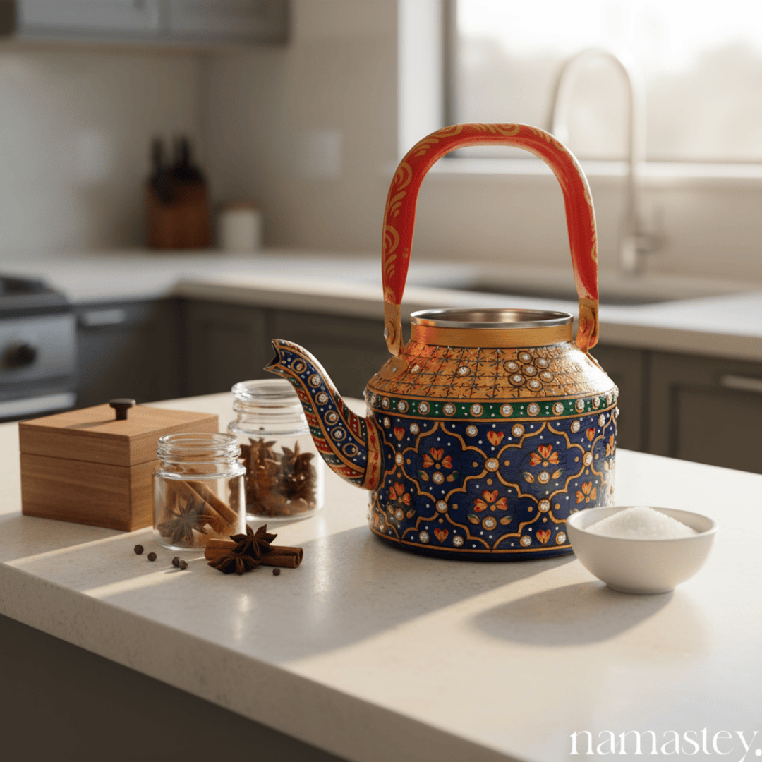 The Rang Mahal – Handpainted Stainless Steel Tea Kettle (1L)