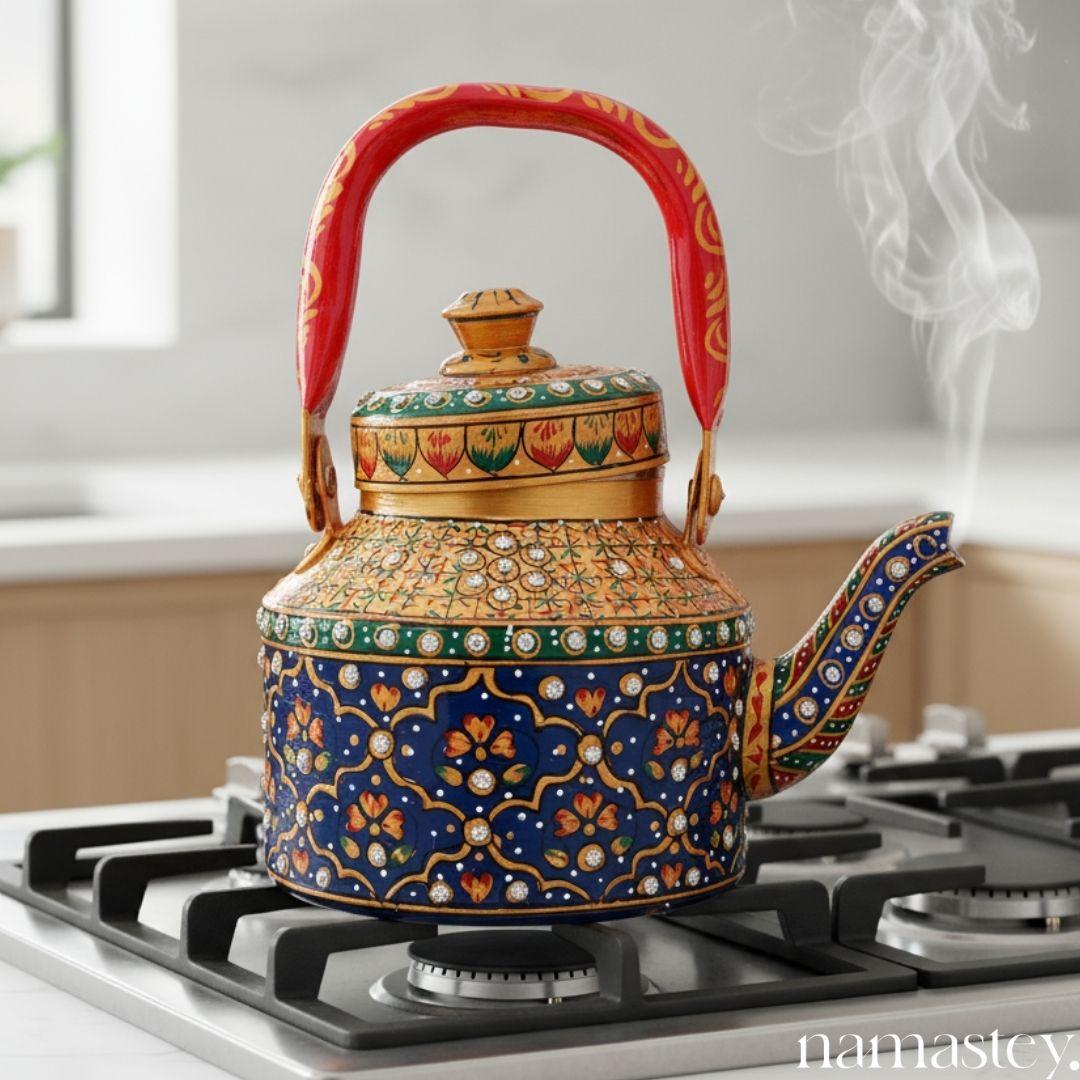 The Rang Mahal – Handpainted Stainless Steel Tea Kettle (1L)