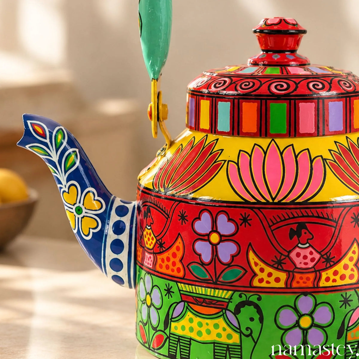 The Bazaar Bloom – Handpainted Stainless Steel Tea Kettle (1L)
