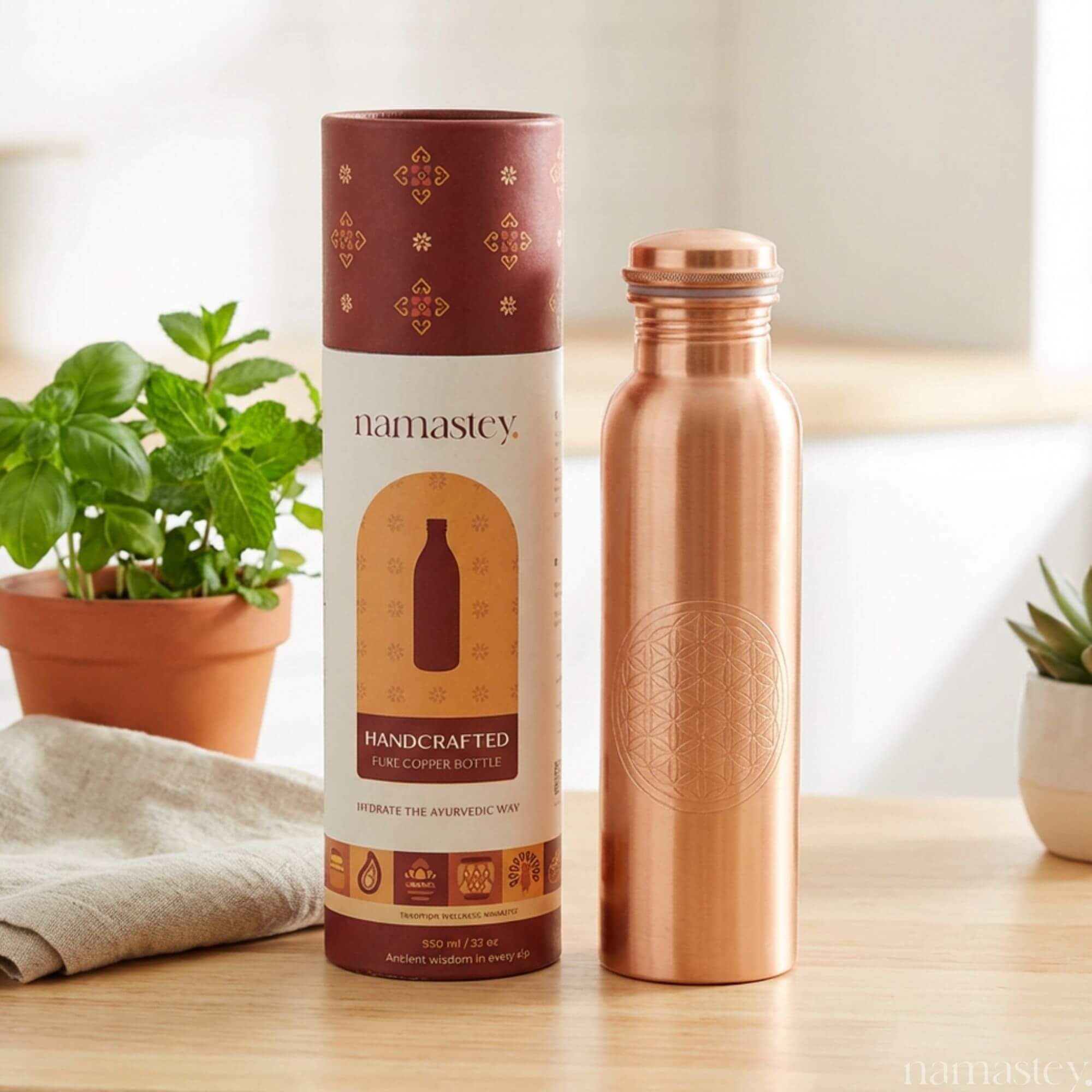 Pure Copper Water Bottle with Artisan Design | 950 ml