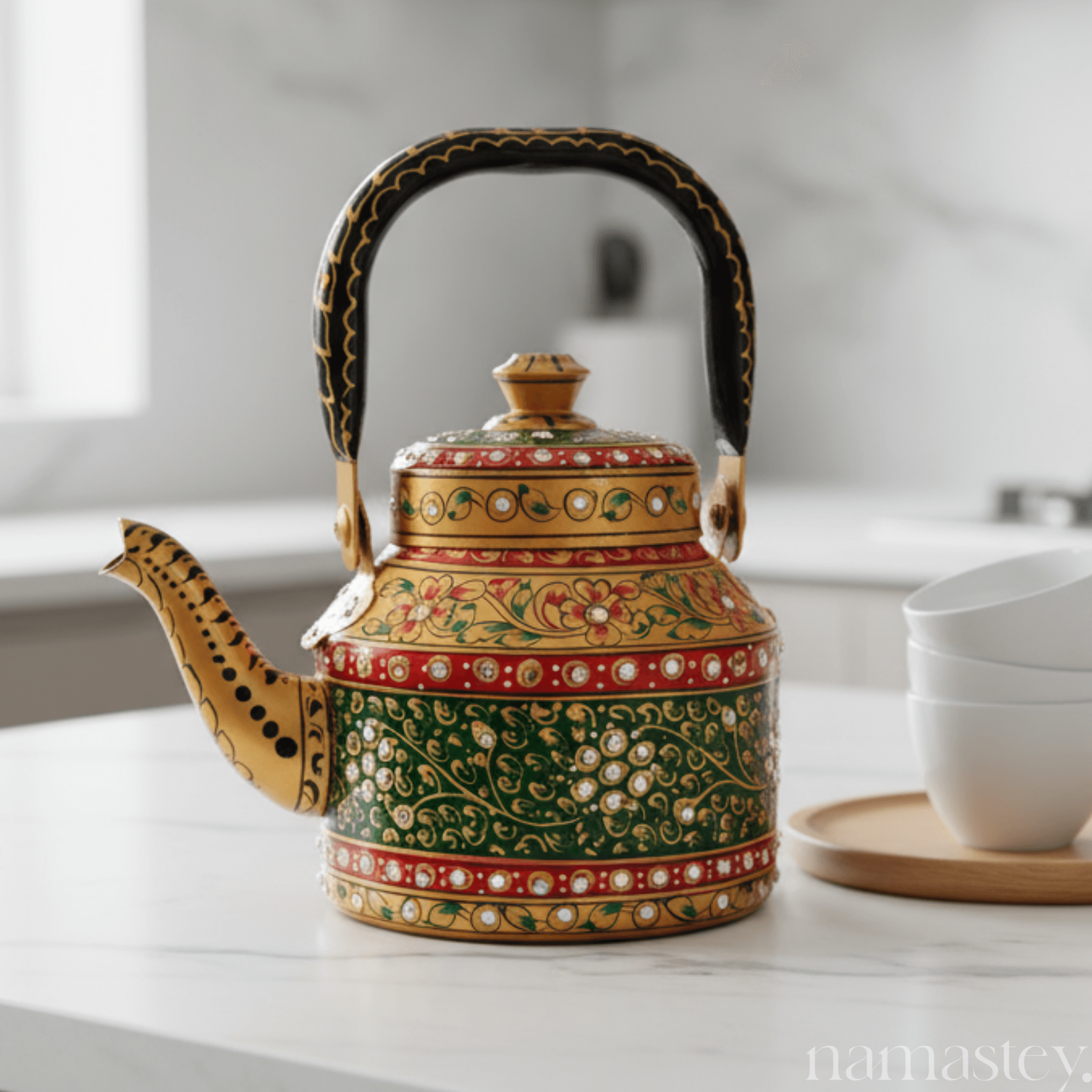 The Royal Courtyard – Handpainted Stainless Steel Tea Kettle (1L)