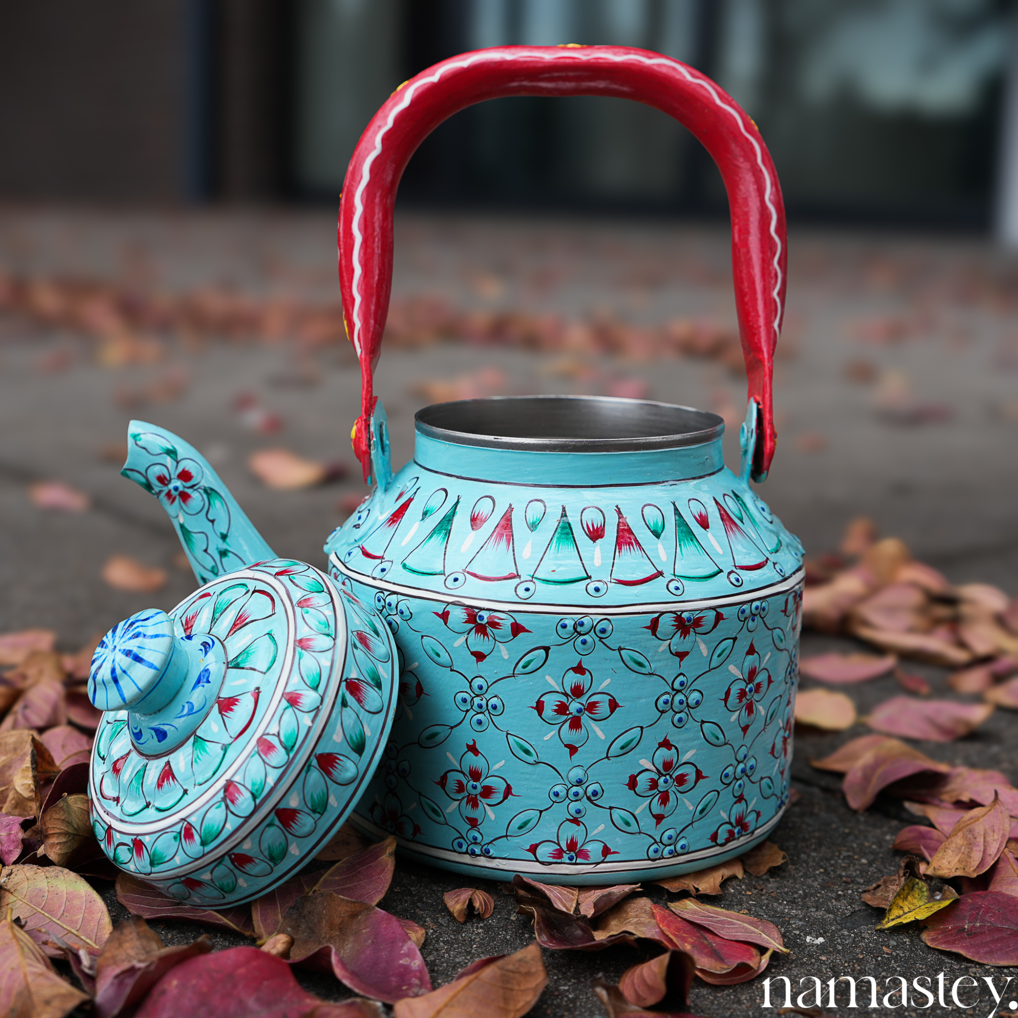 Blue Peony – Handpainted Stainless Steel Tea Kettle (1L)