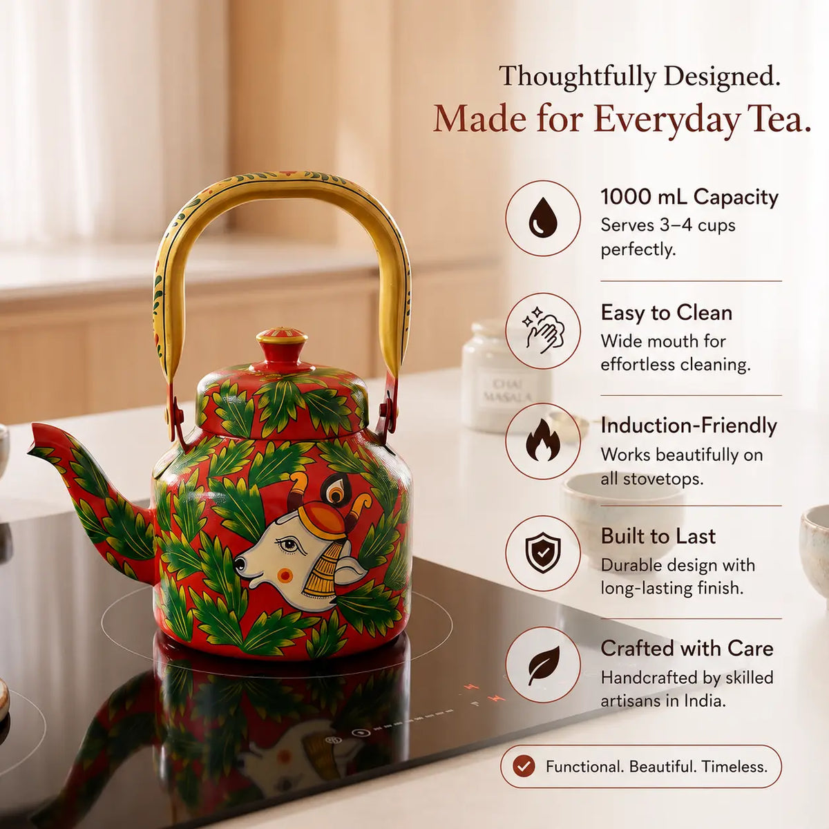 Holy Cow – Handpainted Stainless Steel Tea Kettle (1L)
