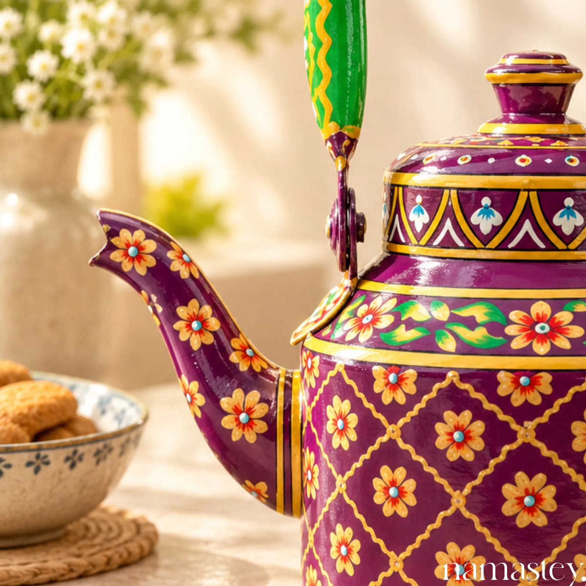 The Gulzar Royale – Handpainted Stainless Steel Tea Kettle (1L)