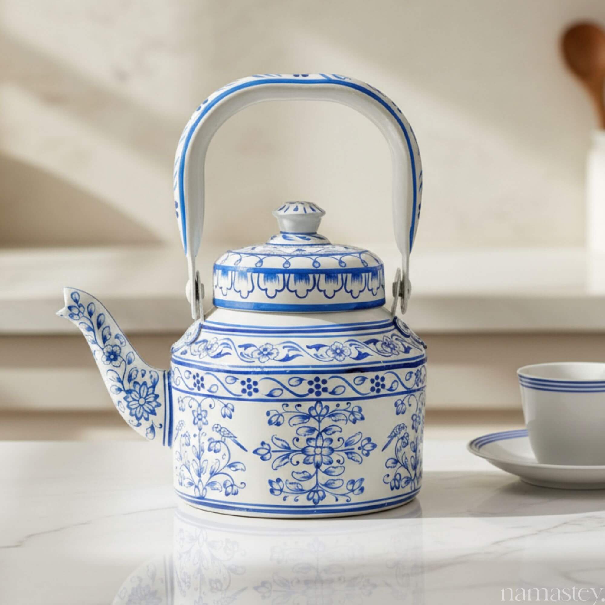 Midnight Indigo – Handpainted Stainless Steel Tea Kettle (1L)