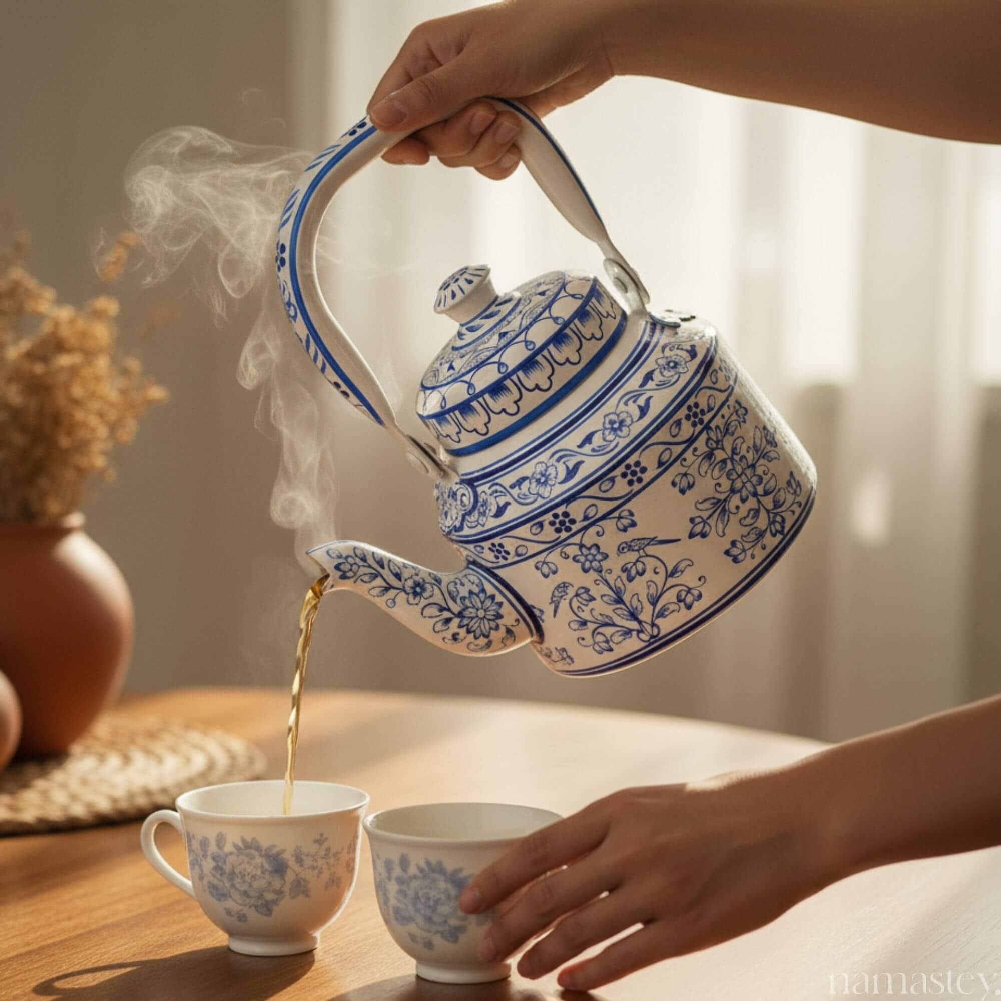 Midnight Indigo – Handpainted Stainless Steel Tea Kettle (1L)