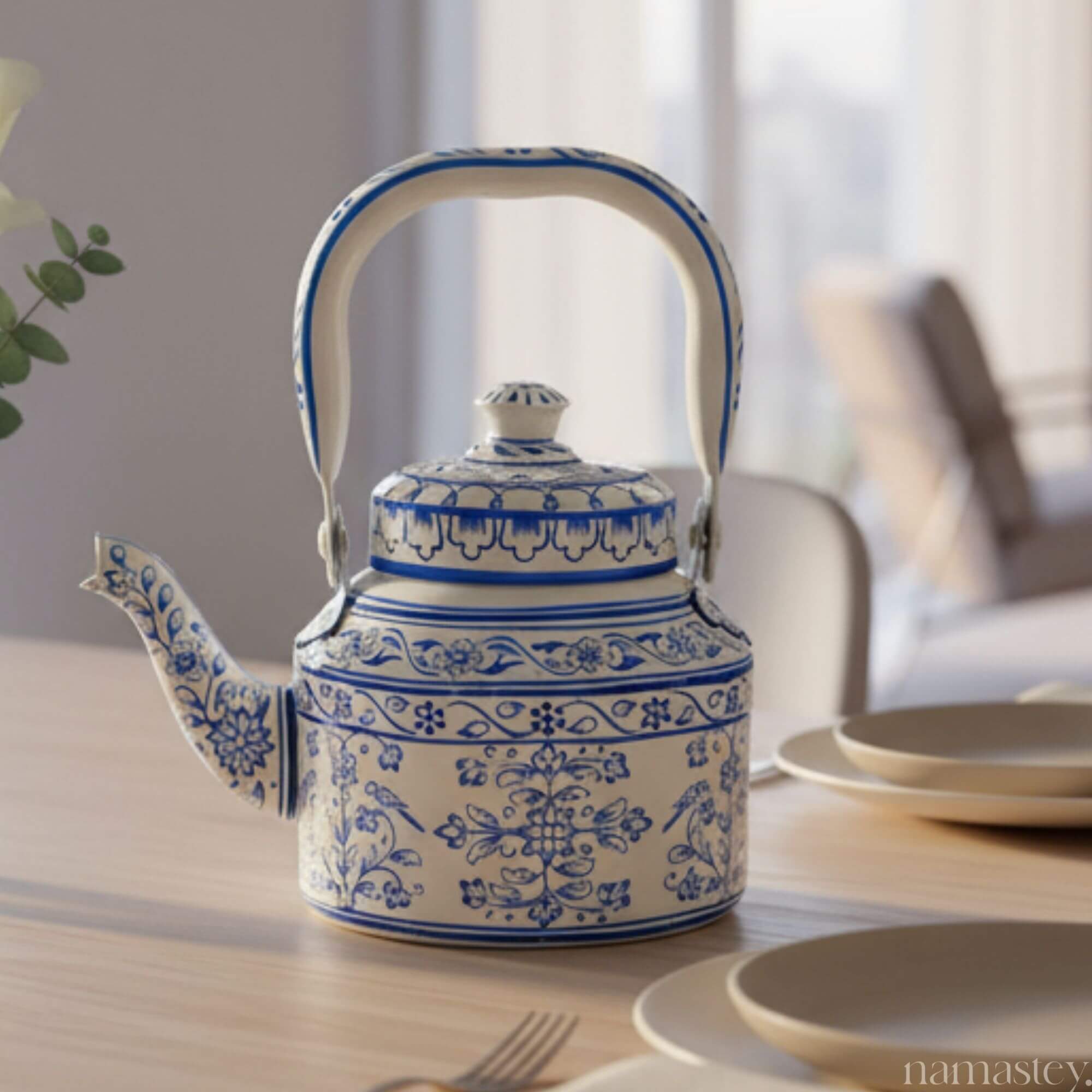 Midnight Indigo – Handpainted Stainless Steel Tea Kettle (1L)