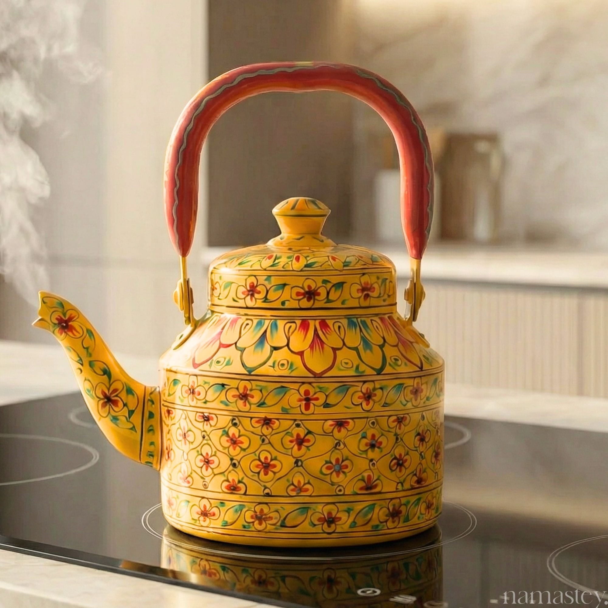 Sunburst Petals – Handpainted Stainless Steel Tea Kettle (1L)