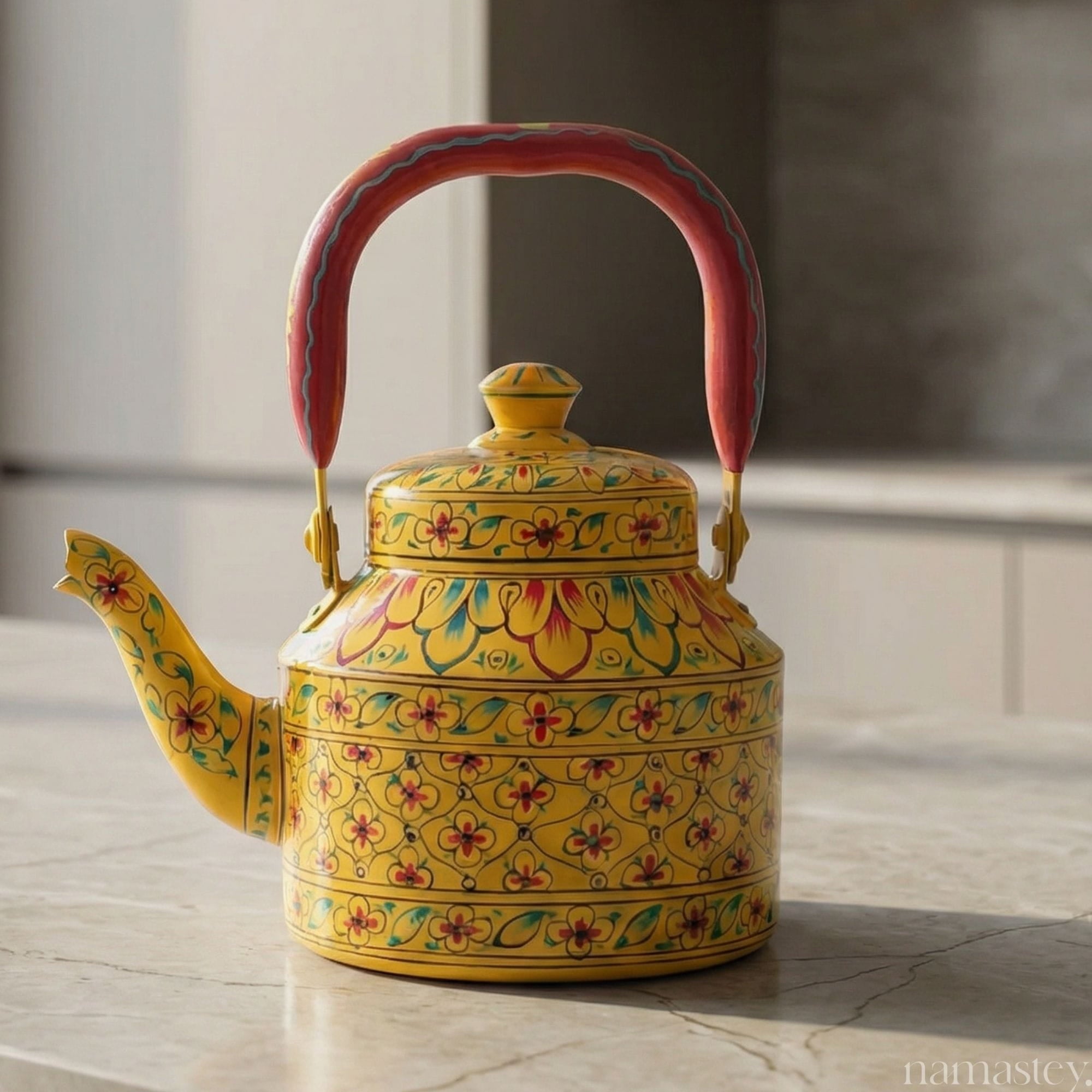 Sunburst Petals – Handpainted Stainless Steel Tea Kettle (1L)