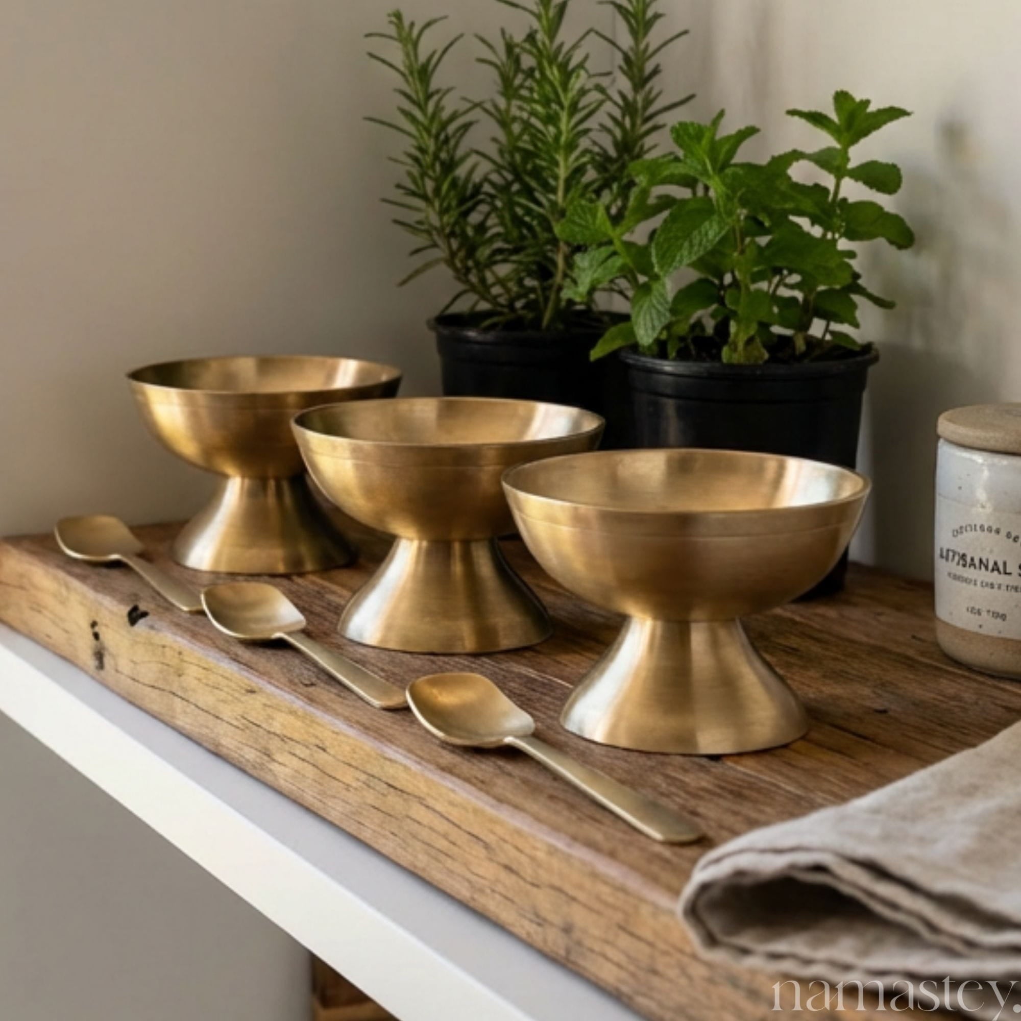 Kansa Bronze Dessert Bowl Set - 2 Bowls + 2 Spoons