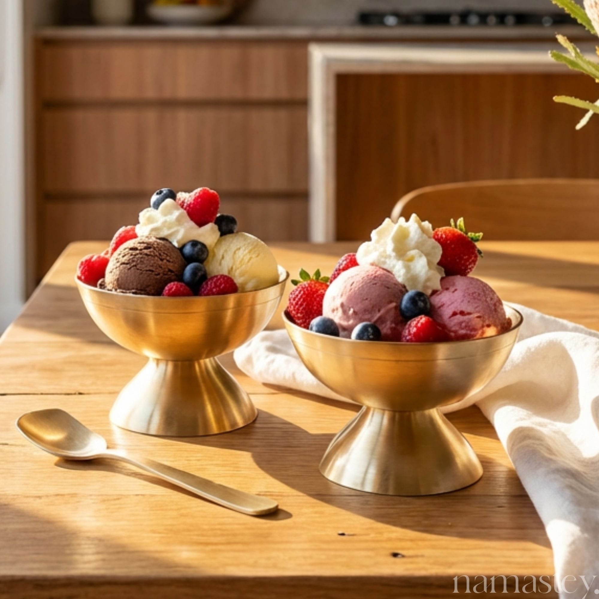 Kansa Bronze Dessert Bowl Set - 2 Bowls + 2 Spoons
