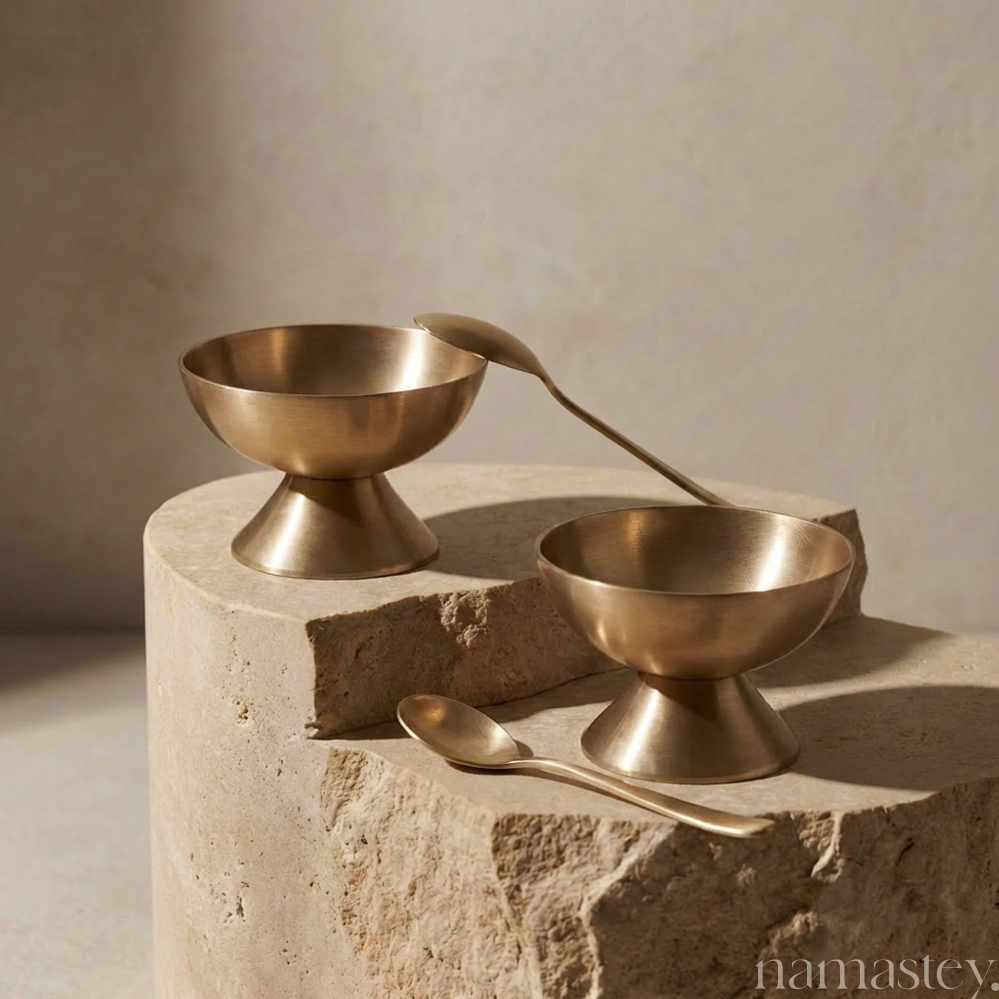 Kansa Bronze Dessert Bowl Set - 2 Bowls + 2 Spoons