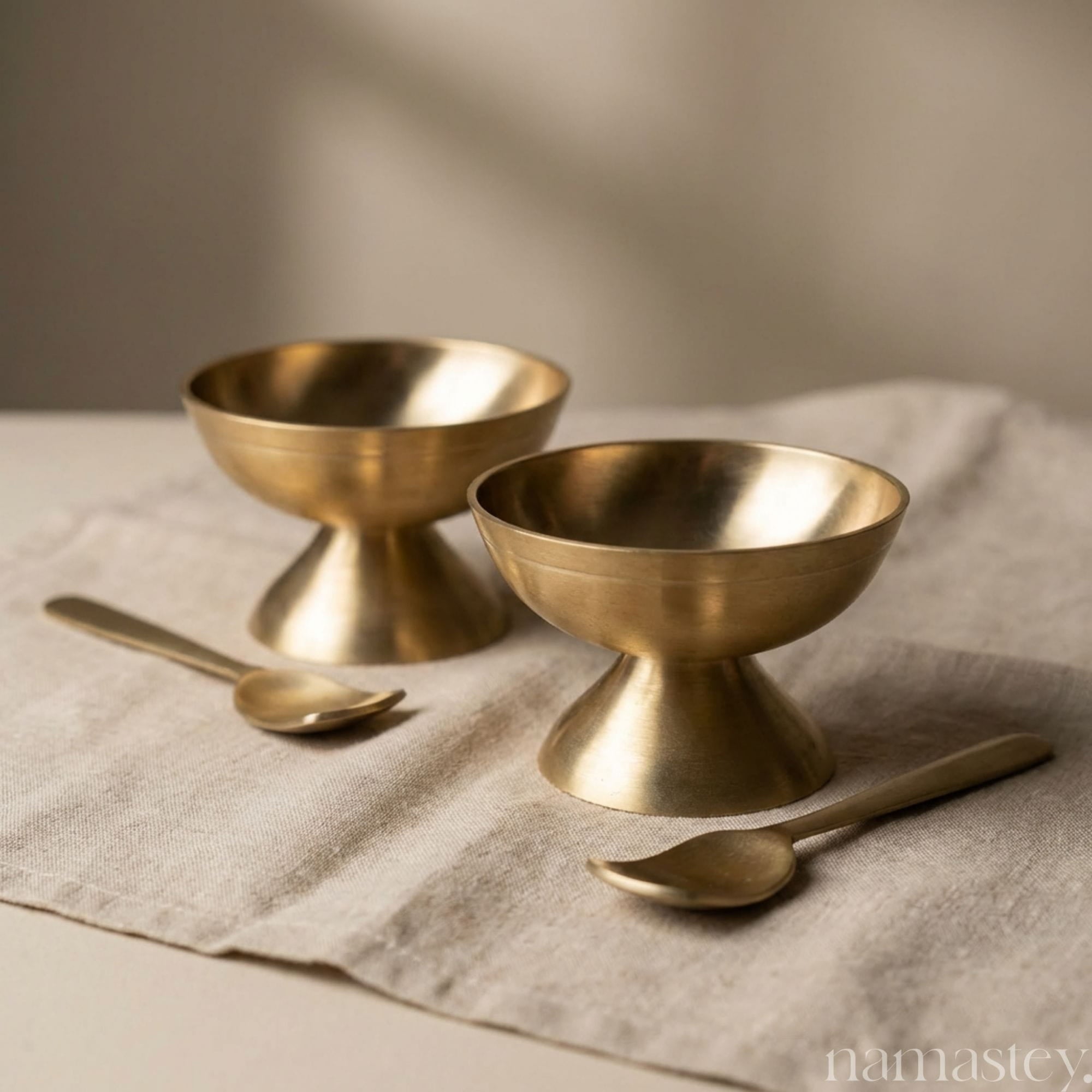 Kansa Bronze Dessert Bowl Set - 2 Bowls + 2 Spoons