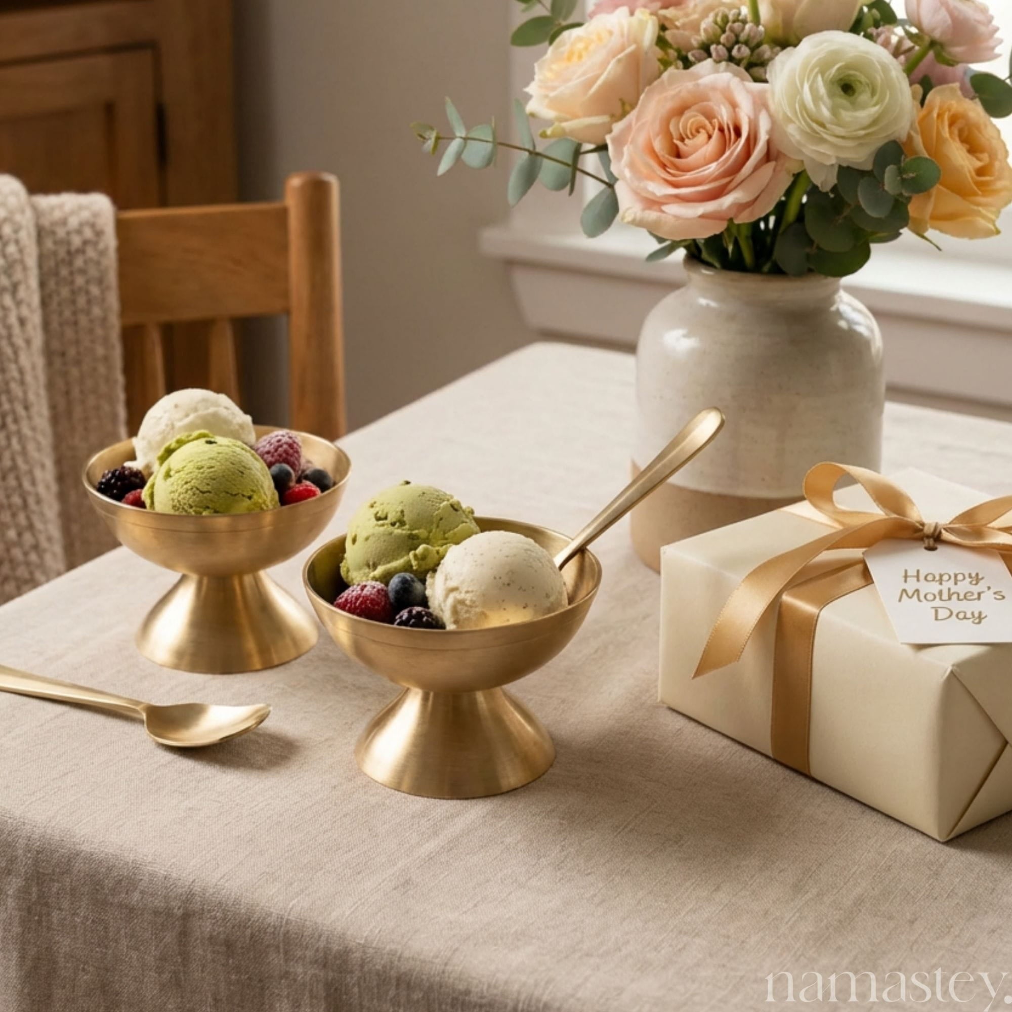 Kansa Bronze Dessert Bowl Set - 2 Bowls + 2 Spoons