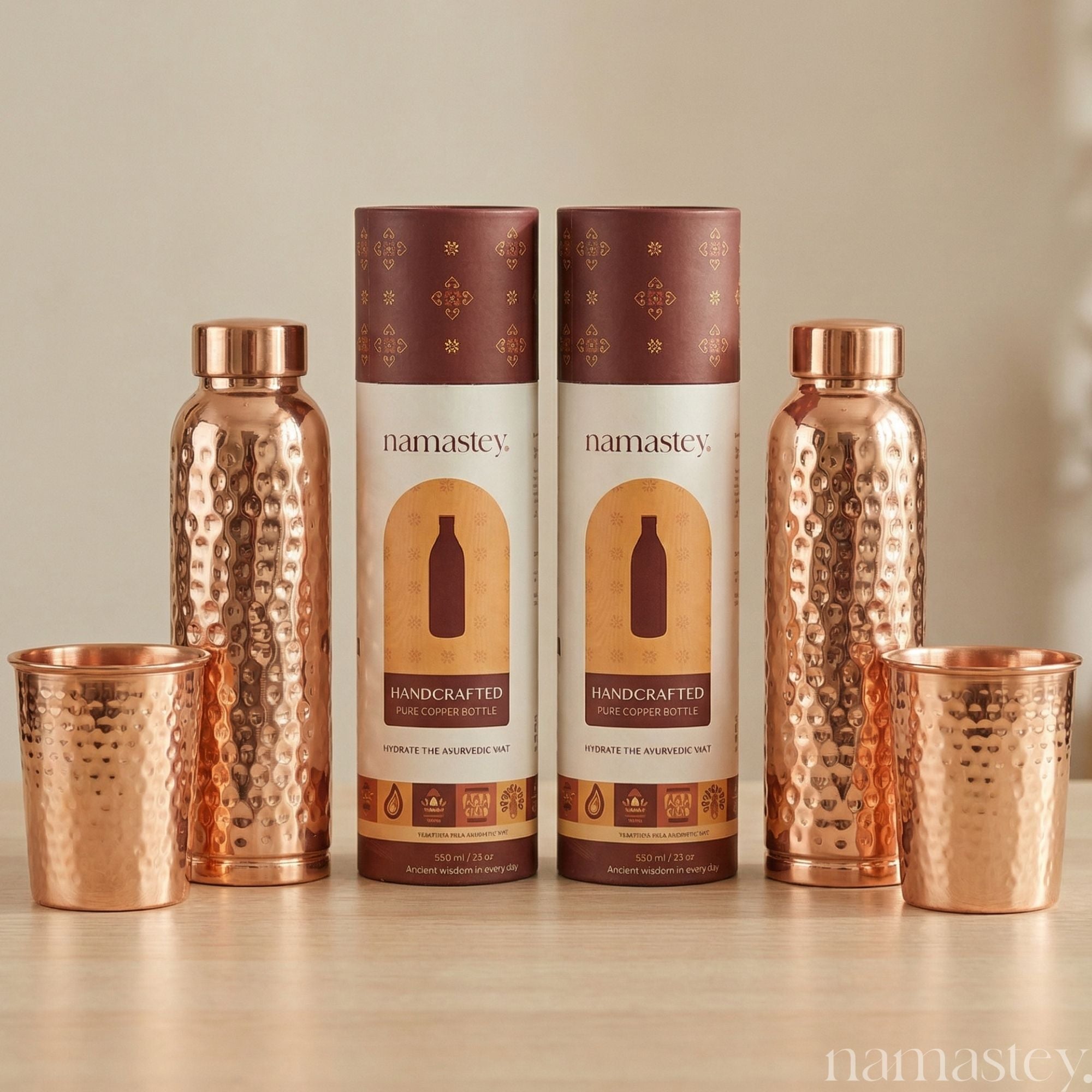 The Morning Ritual Set — Copper Bottles + Copper Glasses (2)