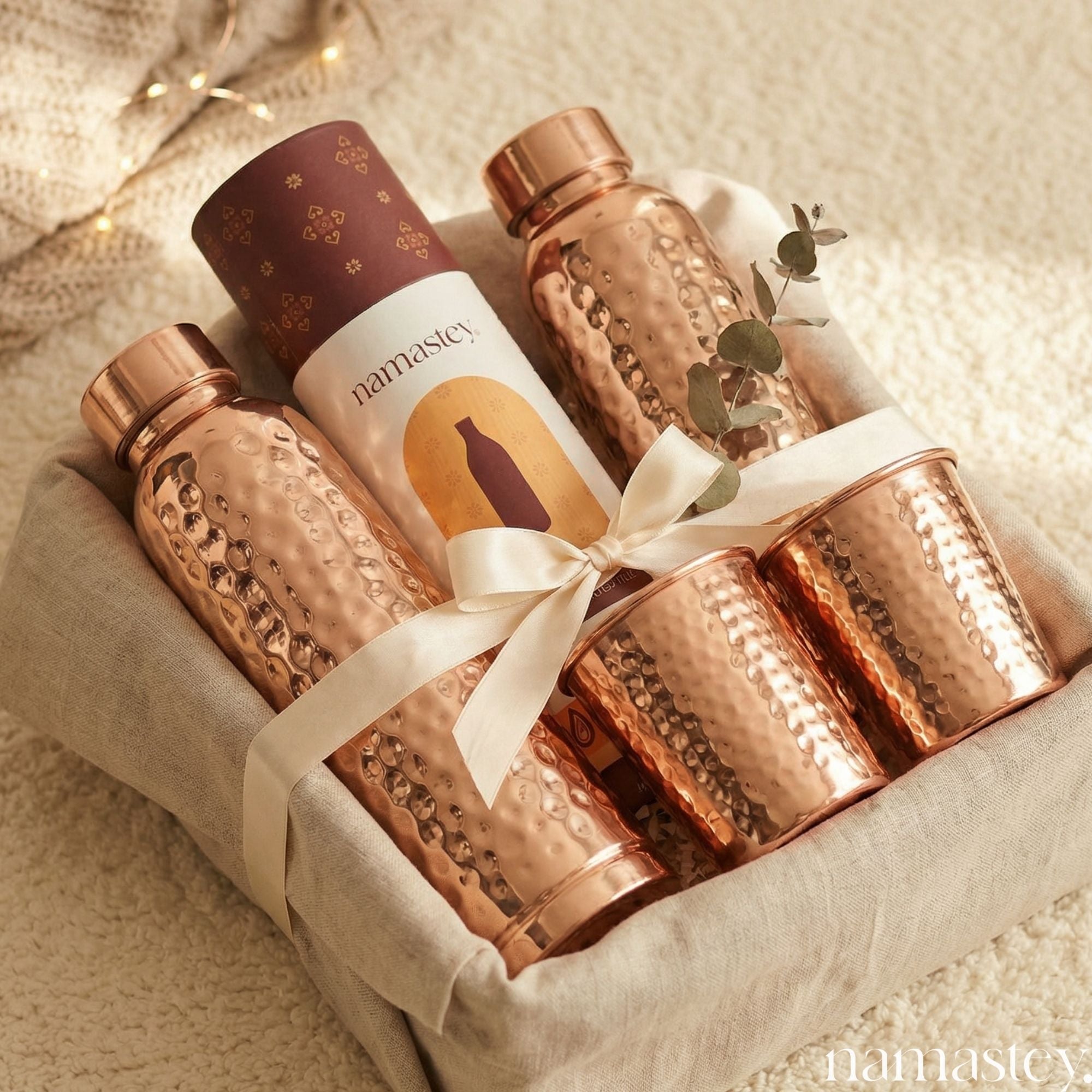 The Morning Ritual Set — Copper Bottles + Copper Glasses (2)