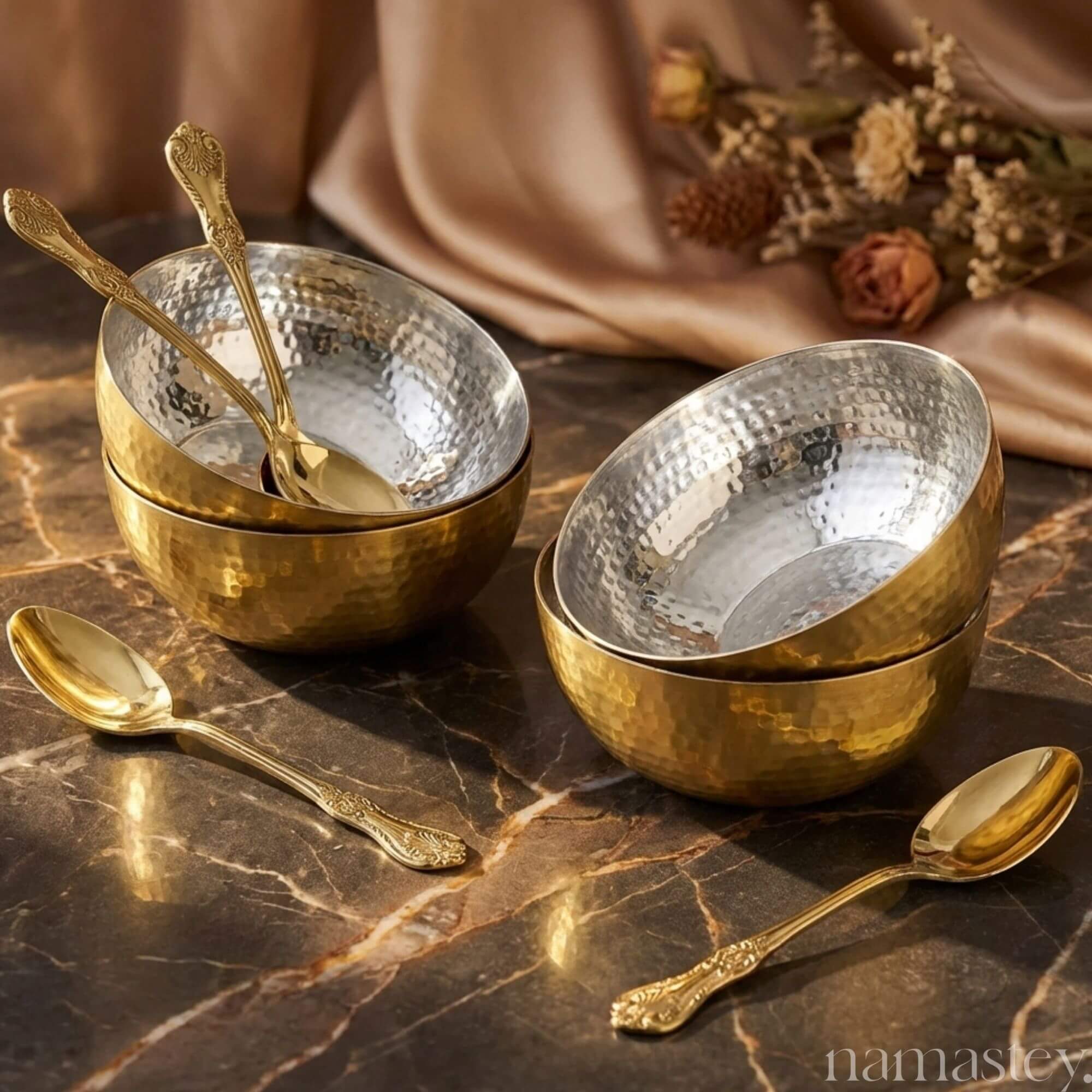 The Artisan Table — Brass Bowls & Spoons Set