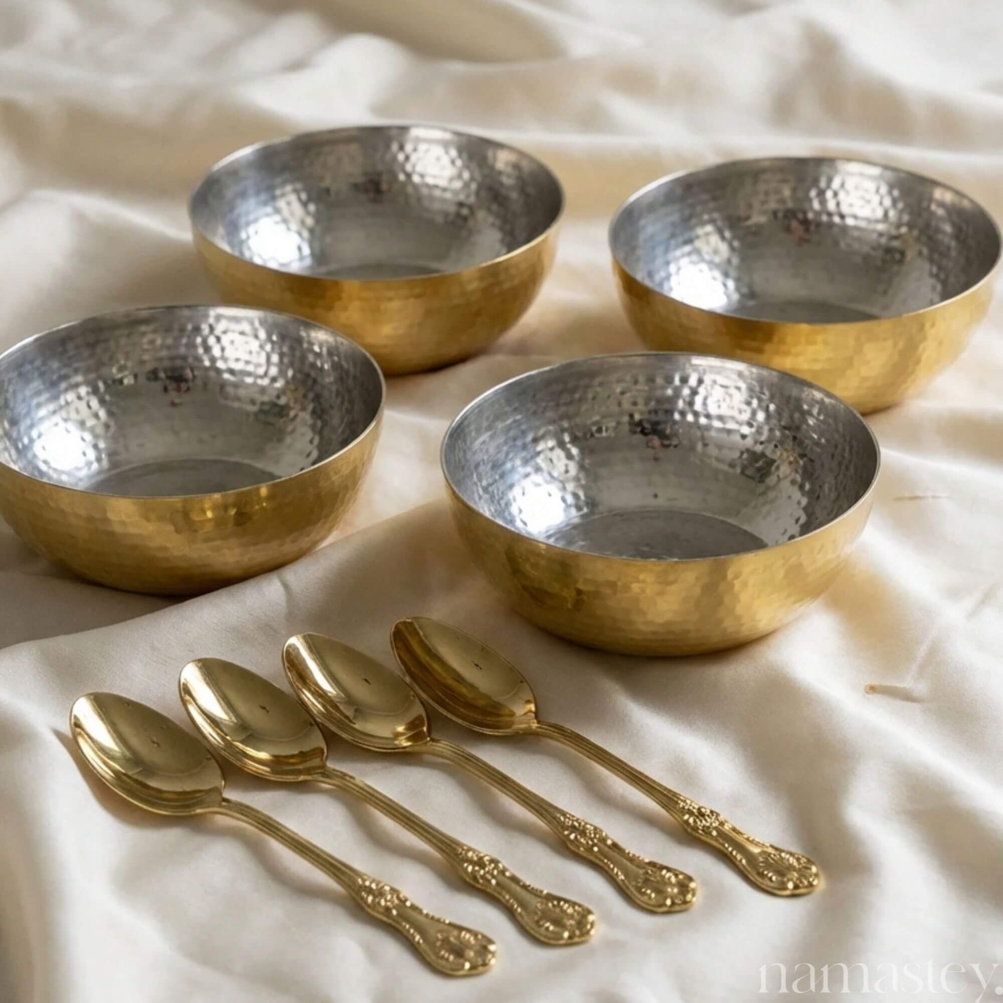 The Artisan Table — Brass Bowls & Spoons Set