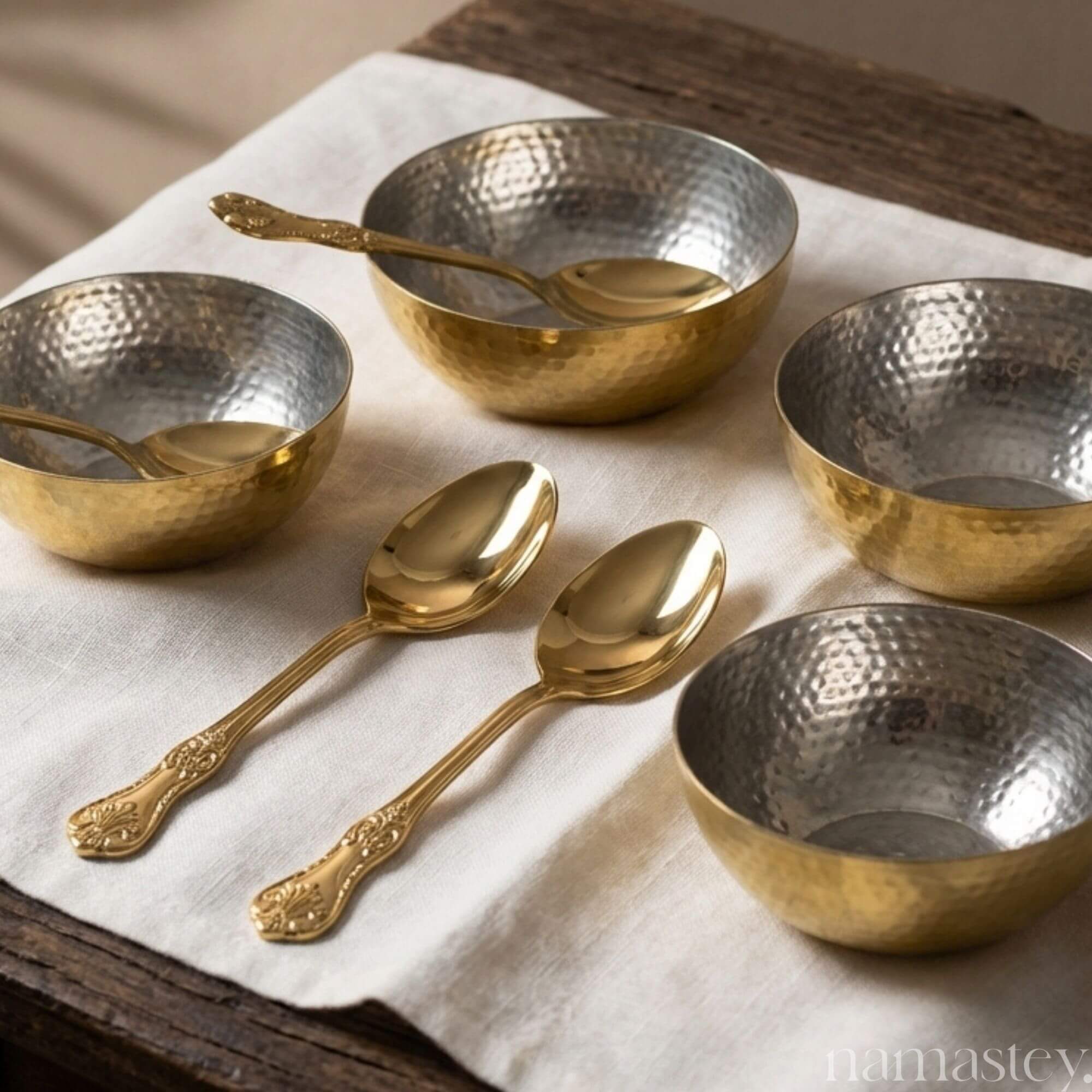 The Artisan Table — Brass Bowls & Spoons Set