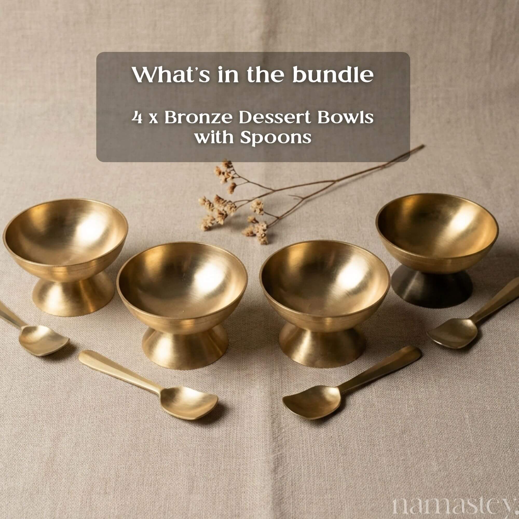 The Golden Hour Set - Bronze Dessert Bowls & Spoons | Set of 4