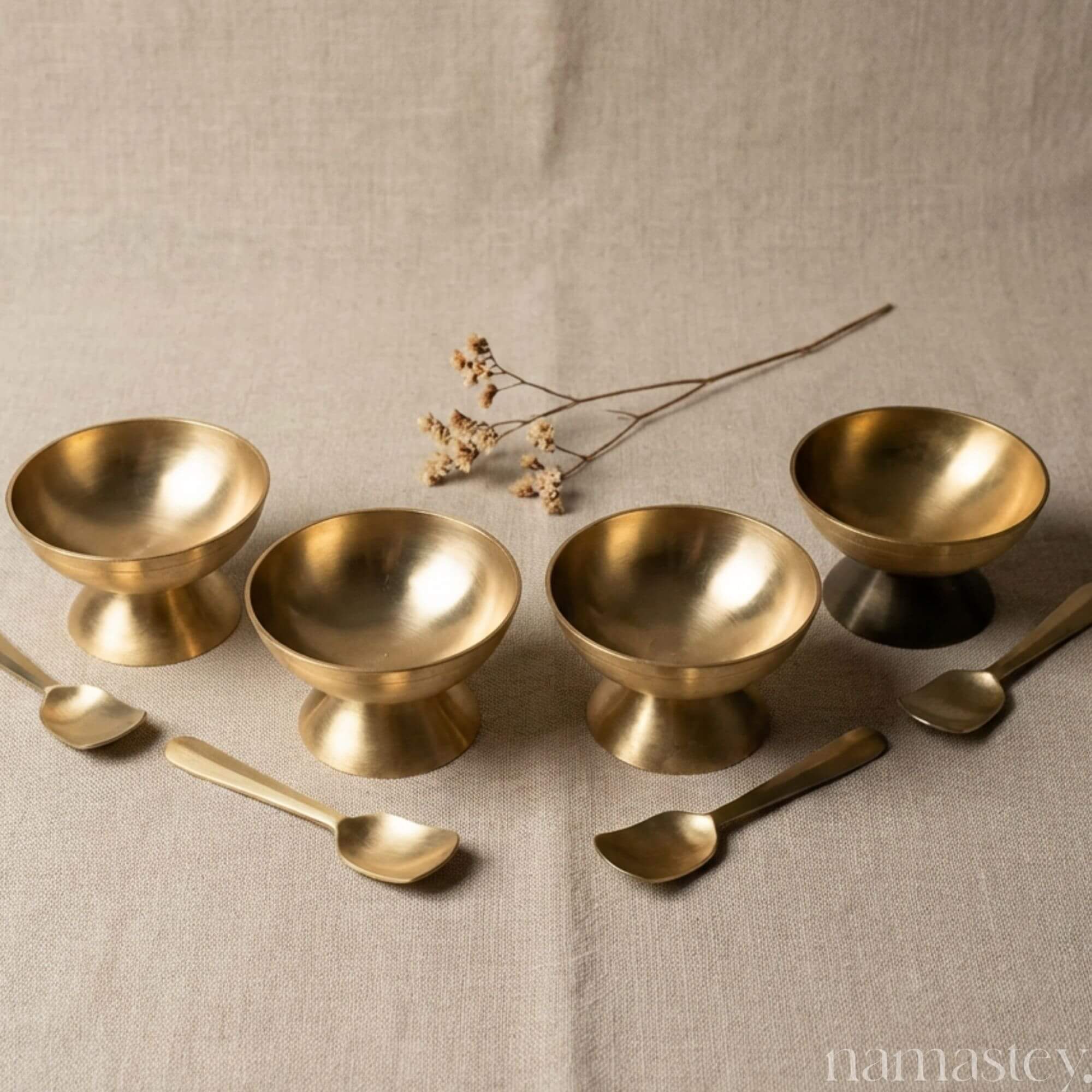 The Golden Hour Set - Bronze Dessert Bowls & Spoons | Set of 4