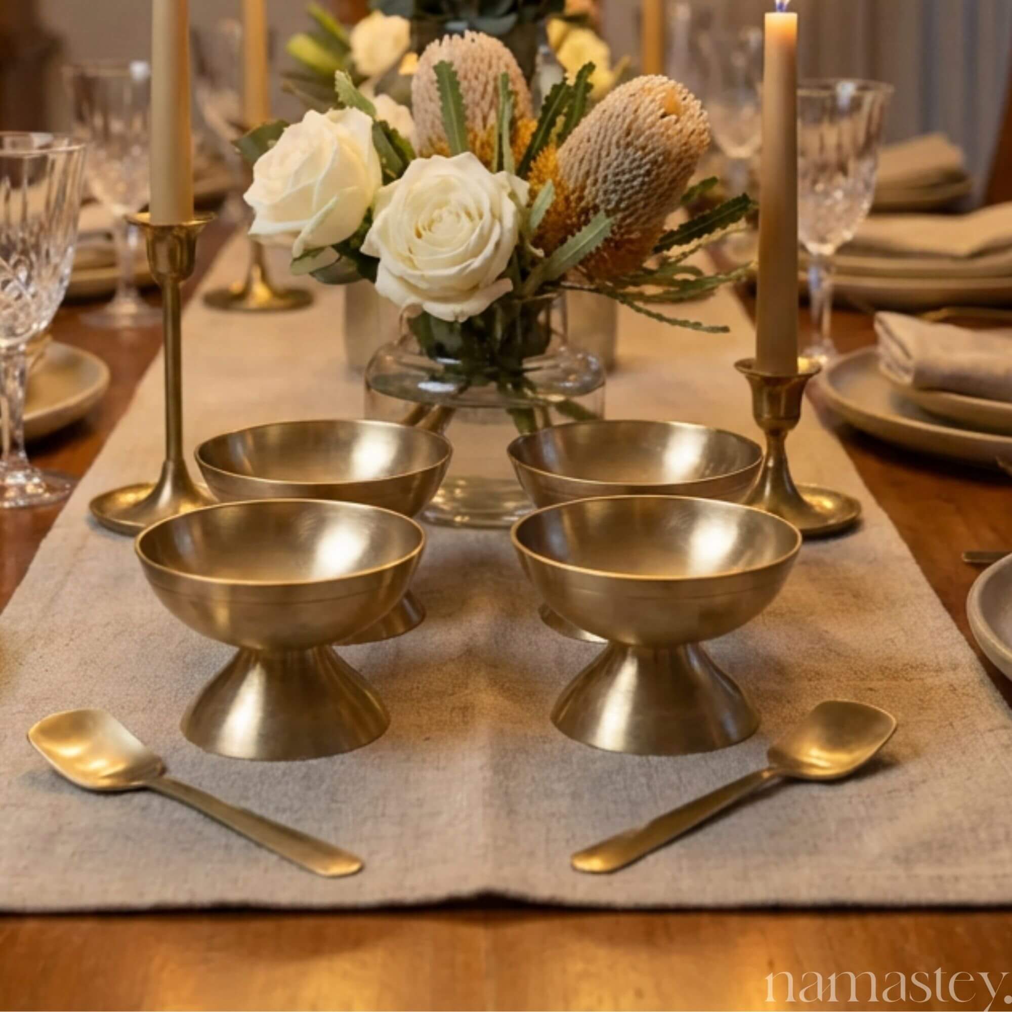 The Golden Hour Set - Bronze Dessert Bowls & Spoons | Set of 4
