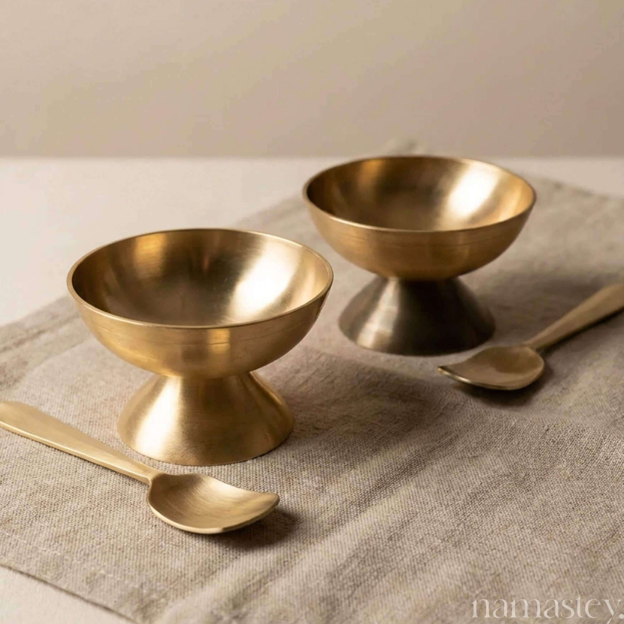 The Golden Hour Set - Bronze Dessert Bowls & Spoons | Set of 4