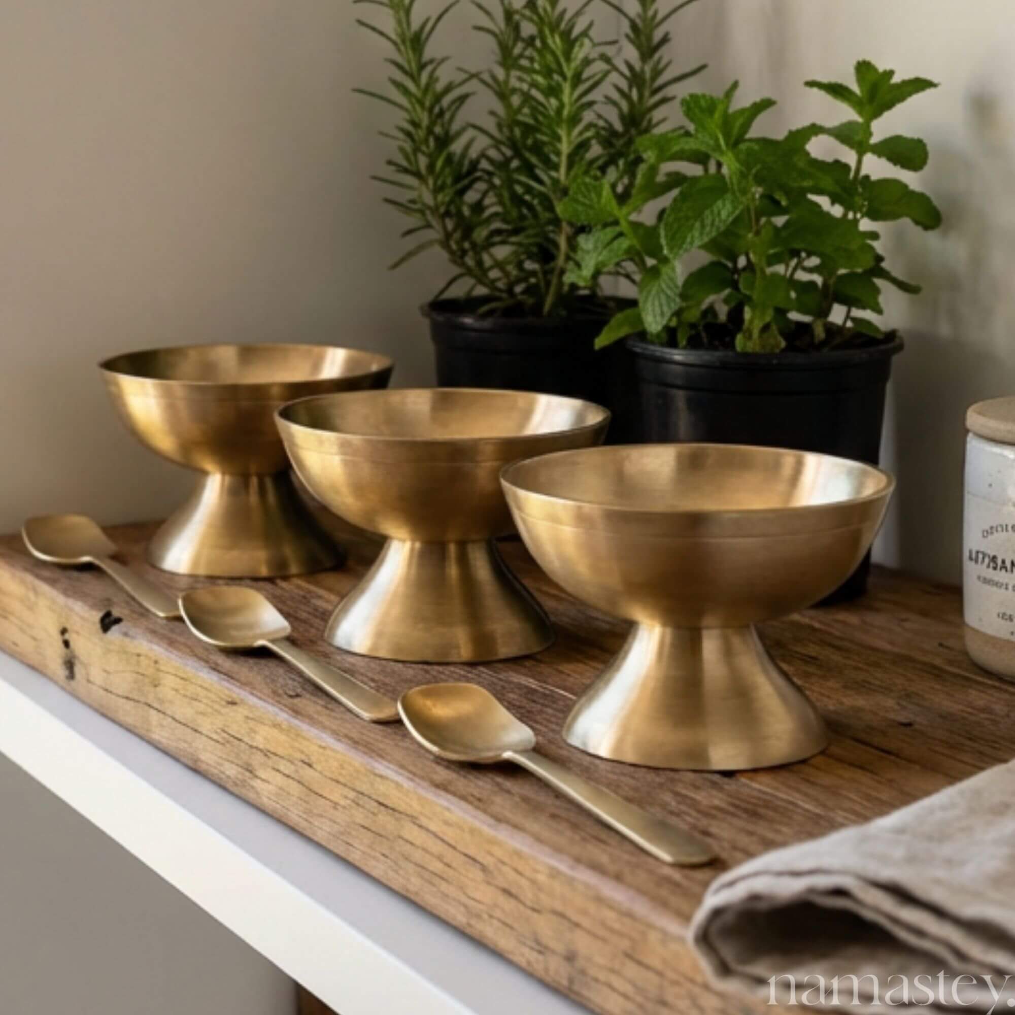 The Golden Hour Set - Bronze Dessert Bowls & Spoons | Set of 4