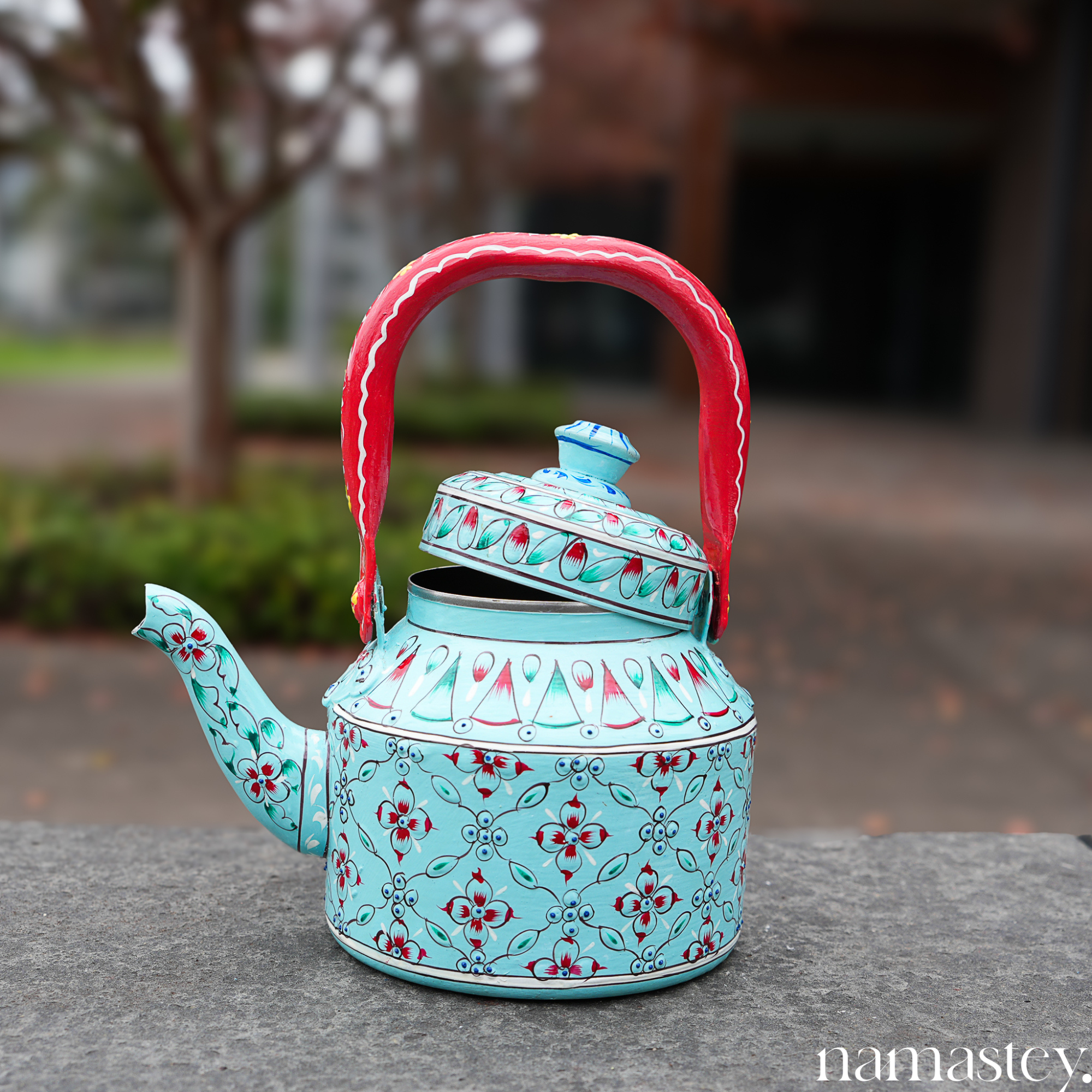 Blue Peony – Handpainted Stainless Steel Tea Kettle (1L)