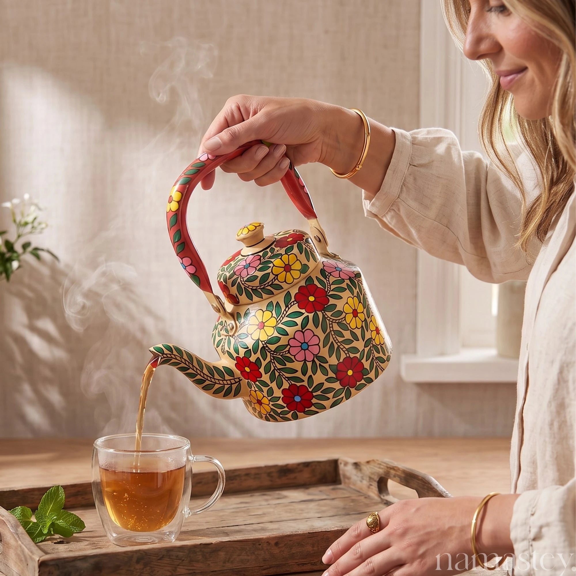Devonshire Tea – Handpainted Stainless Steel Tea Kettle (1L)