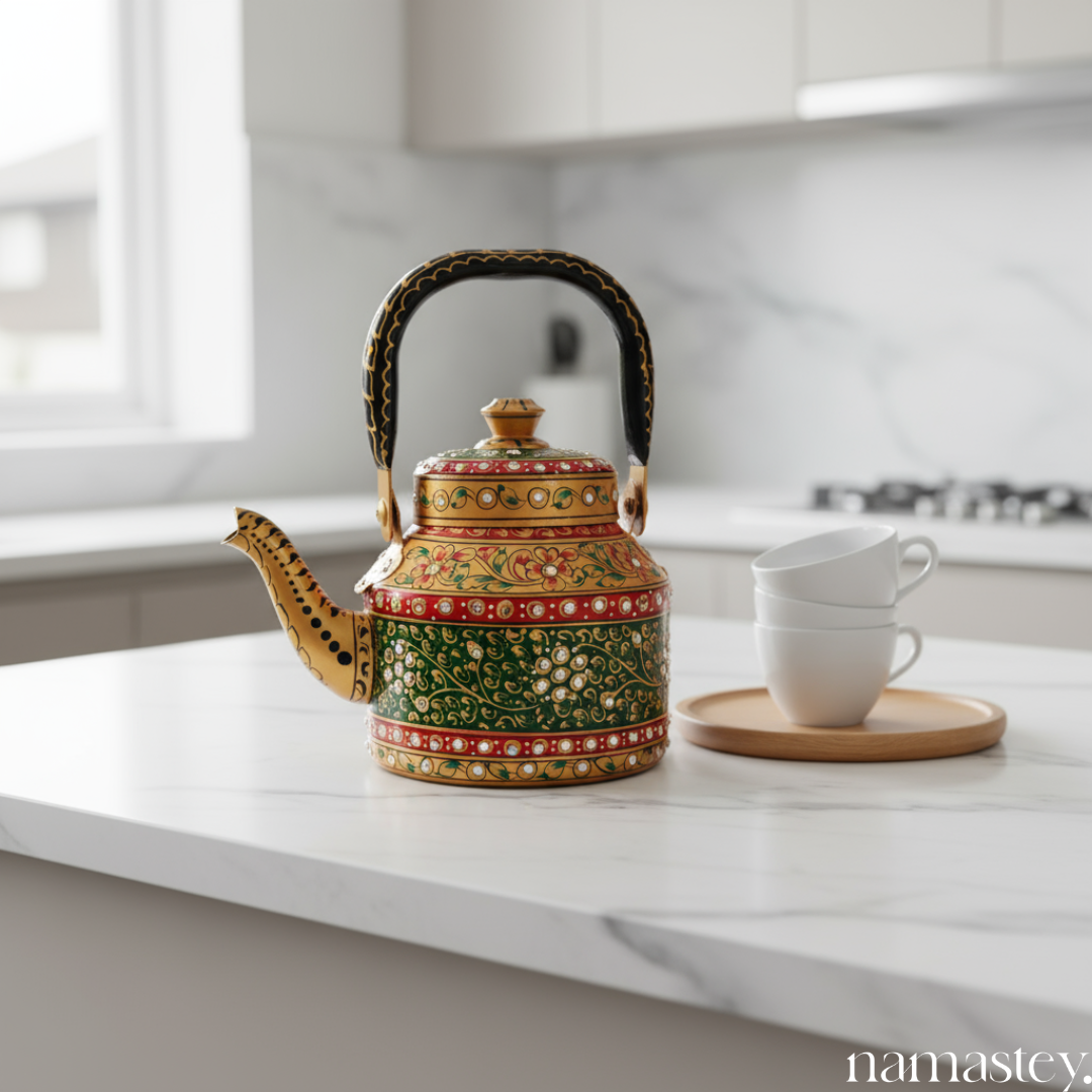 The Royal Courtyard – Handpainted Stainless Steel Tea Kettle (1L)