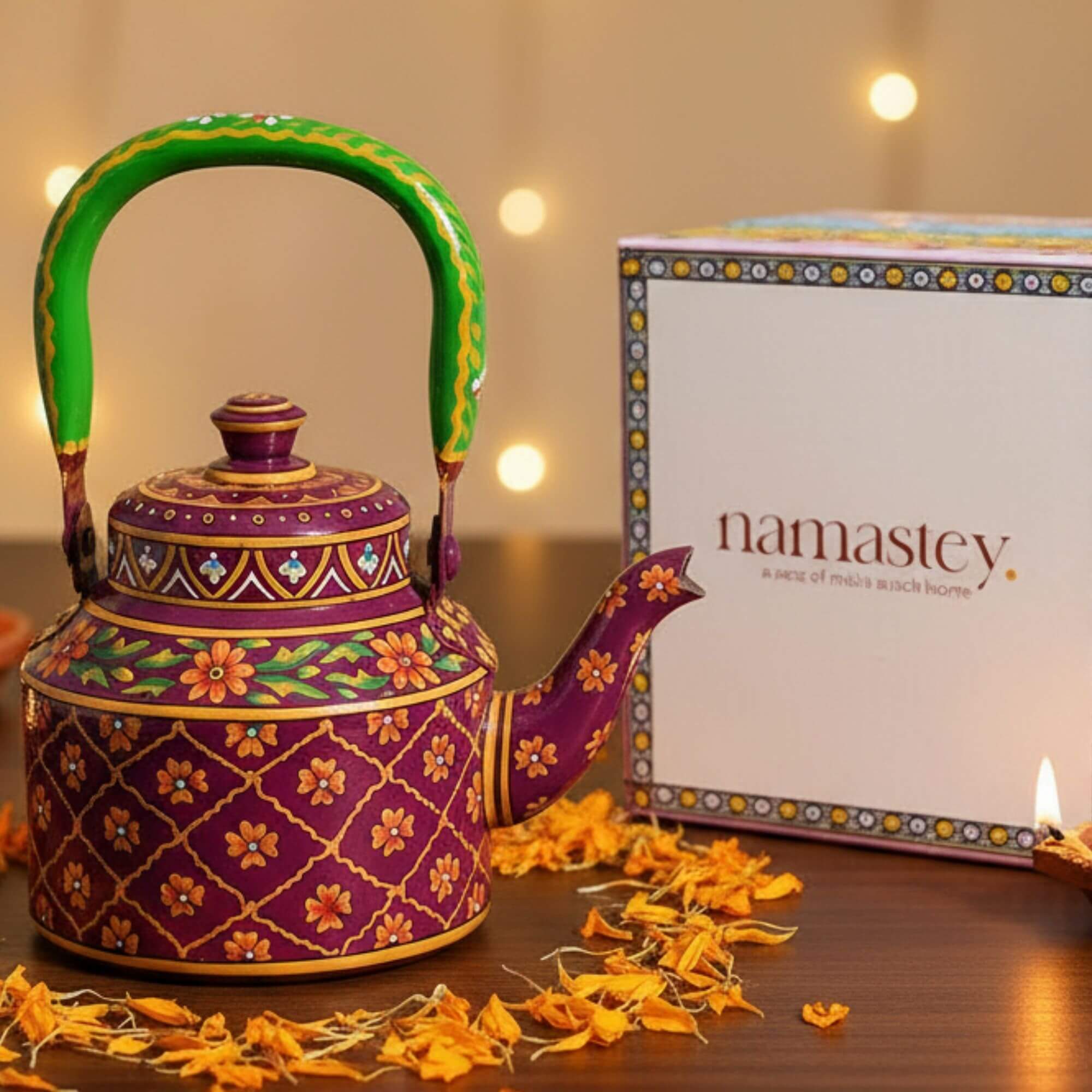 The Gulzar Royale – Handpainted Stainless Steel Tea Kettle (1L)