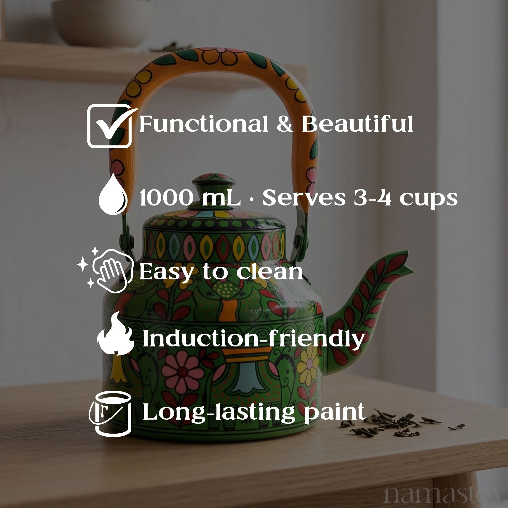 The Emerald Safari – Handpainted Stainless Steel Tea Kettle (1L)