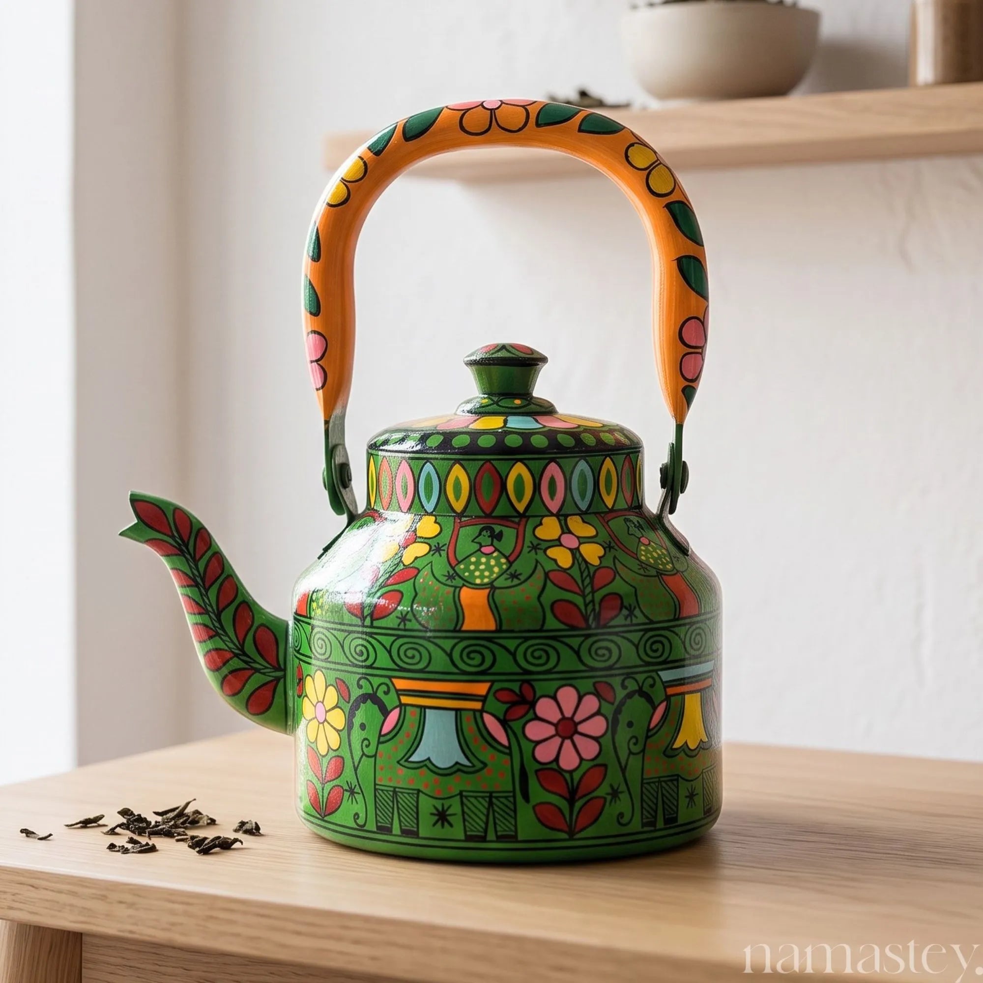 The Emerald Safari – Handpainted Stainless Steel Tea Kettle (1L)