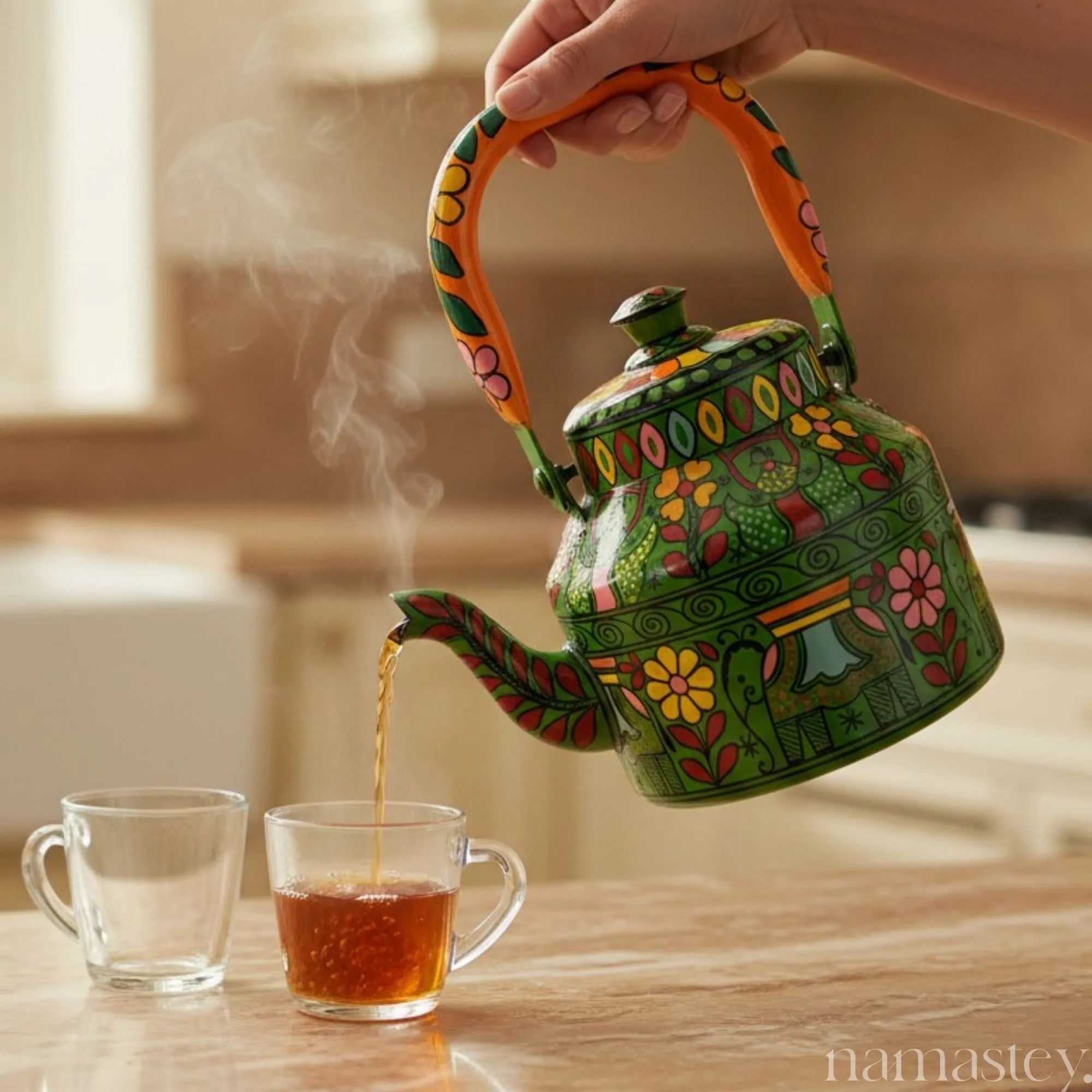 The Emerald Safari – Handpainted Stainless Steel Tea Kettle (1L)