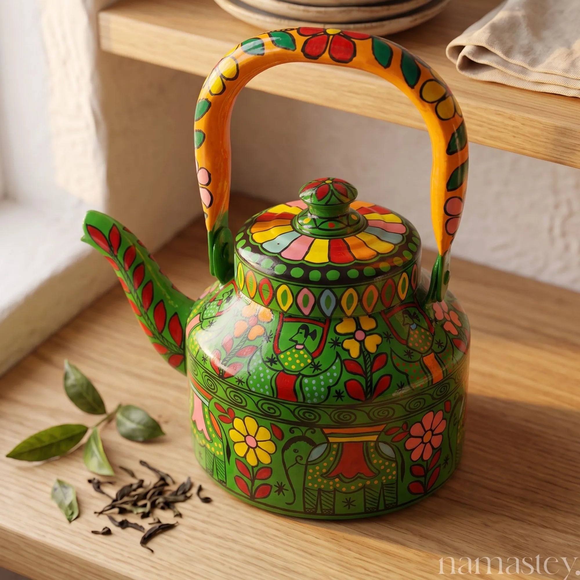 The Emerald Safari – Handpainted Stainless Steel Tea Kettle (1L)