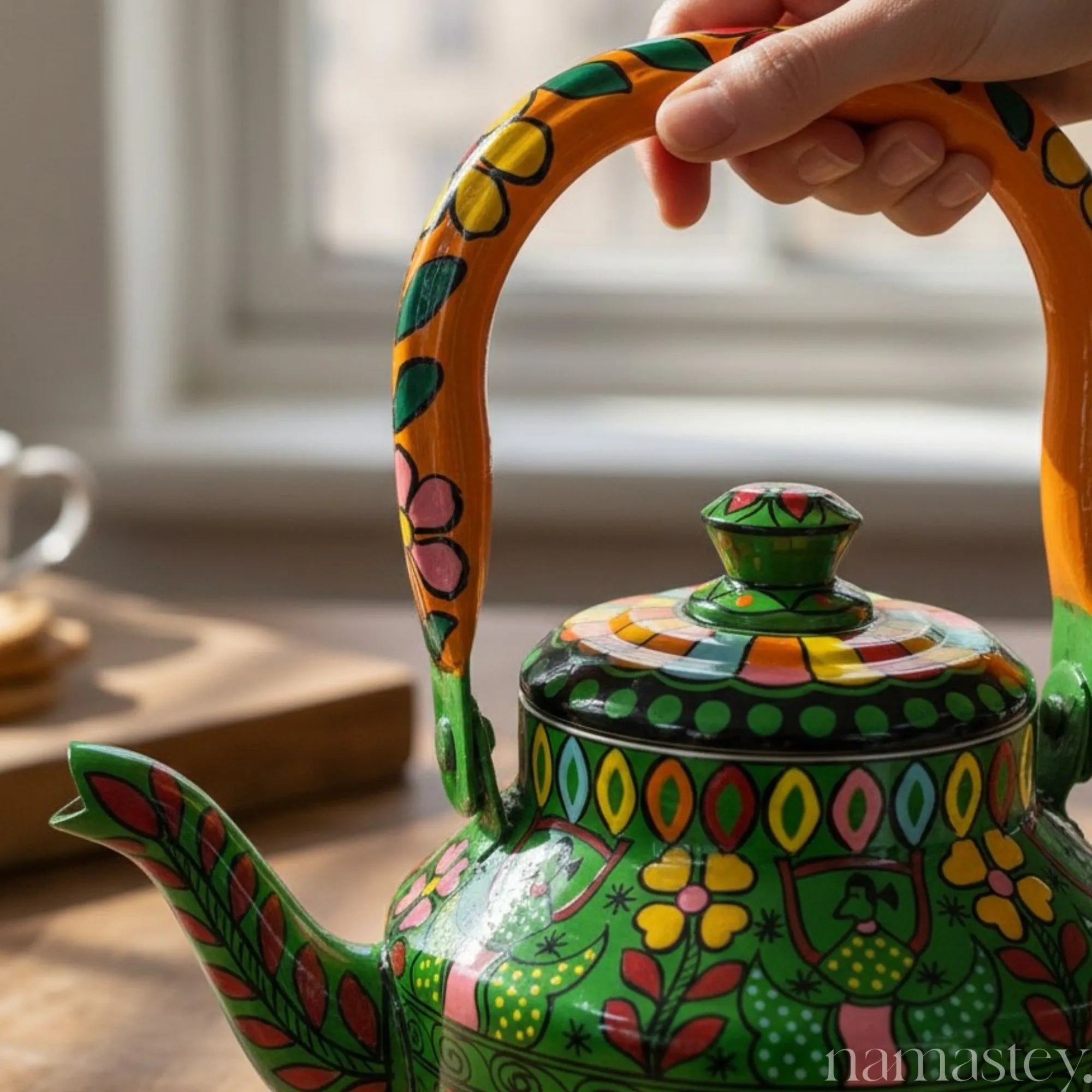 The Emerald Safari – Handpainted Stainless Steel Tea Kettle (1L)