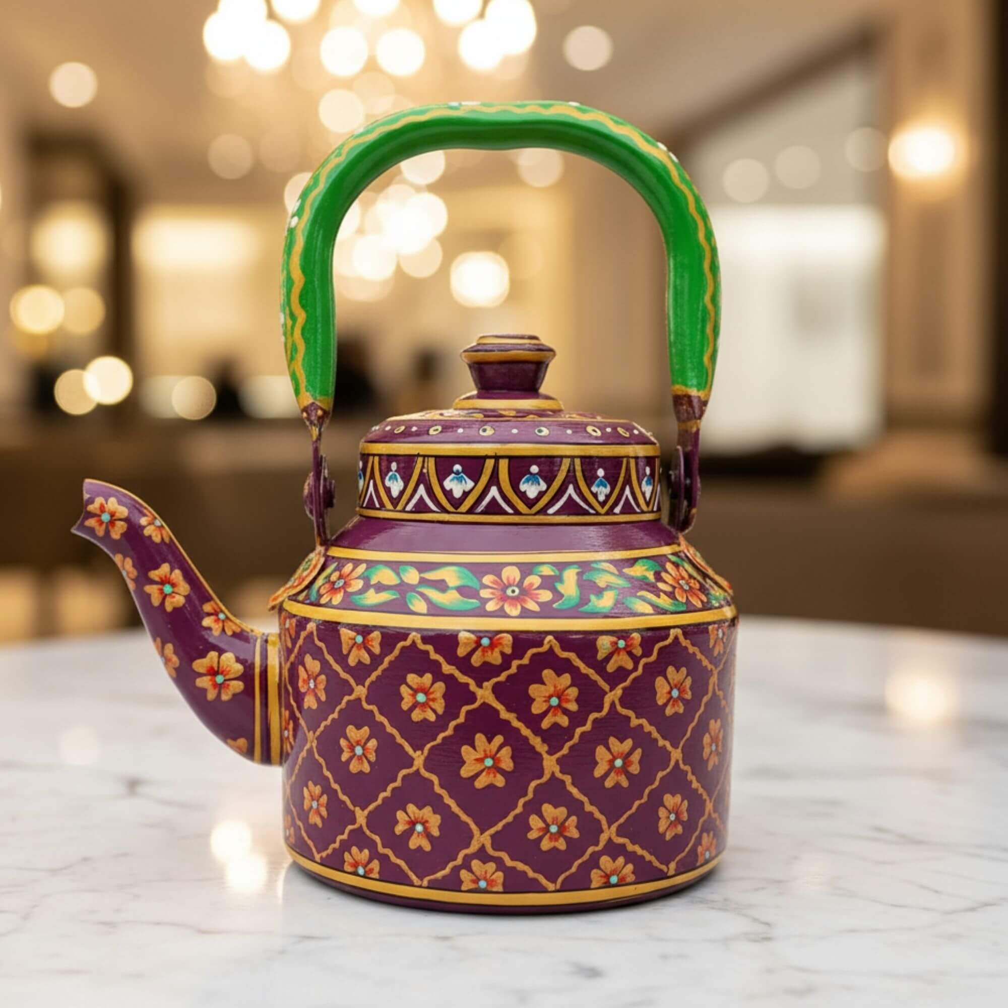 The Gulzar Royale – Handpainted Stainless Steel Tea Kettle (1L)