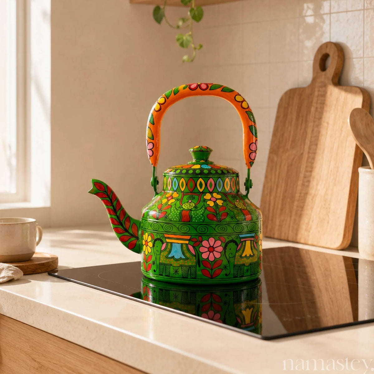The Emerald Safari – Handpainted Stainless Steel Tea Kettle (1L)